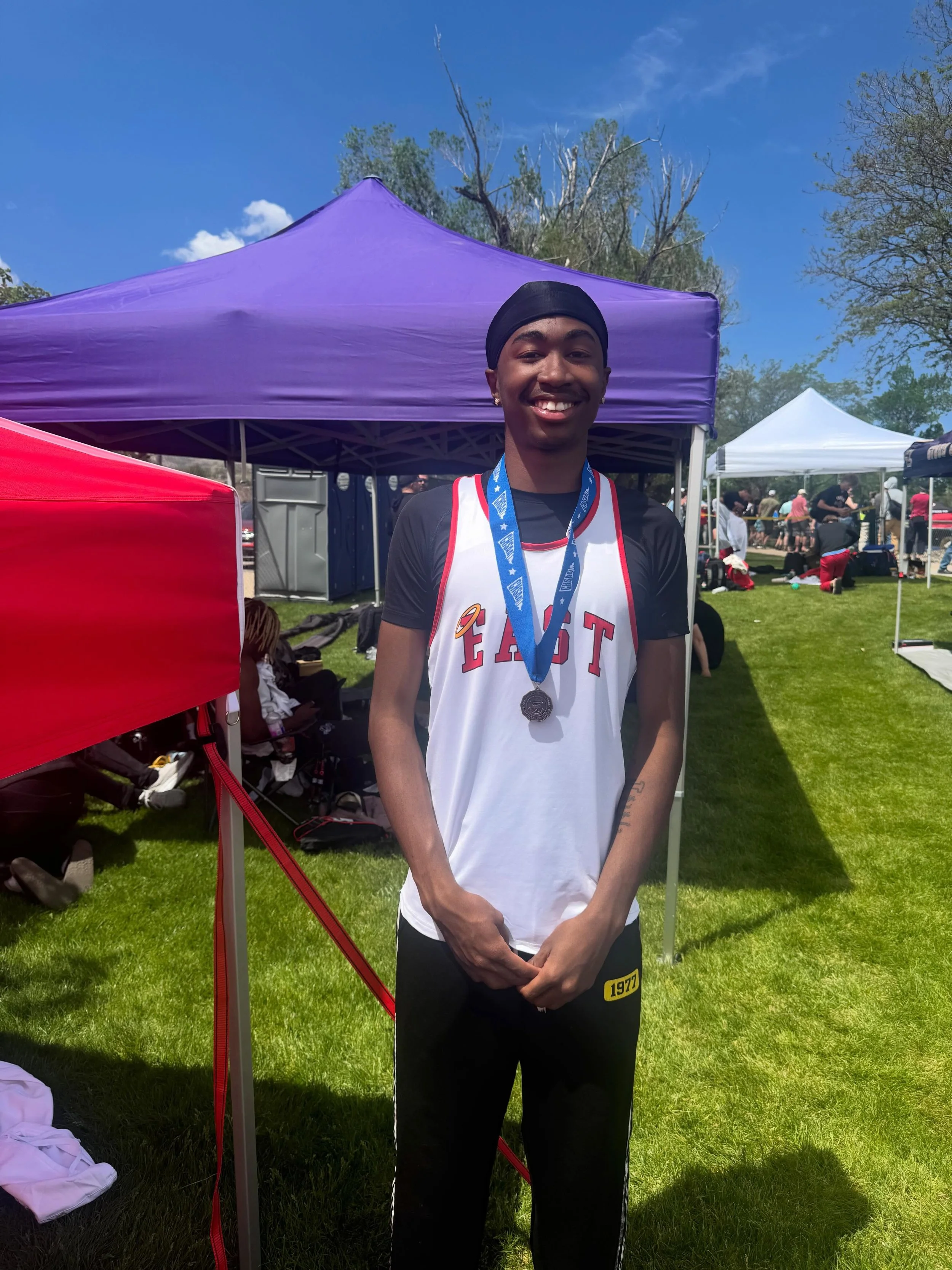 Jaceson Alexander goes from the 15 seed to take a spot on the podium in the Long Jump today at State! On to the tomorrow&rsquo;s High Jump for our Junior ⭐️ 😇 

Proud Coach Noudji getting a pic of her guy on the podium 🥹

@east_angels_athletics @ea