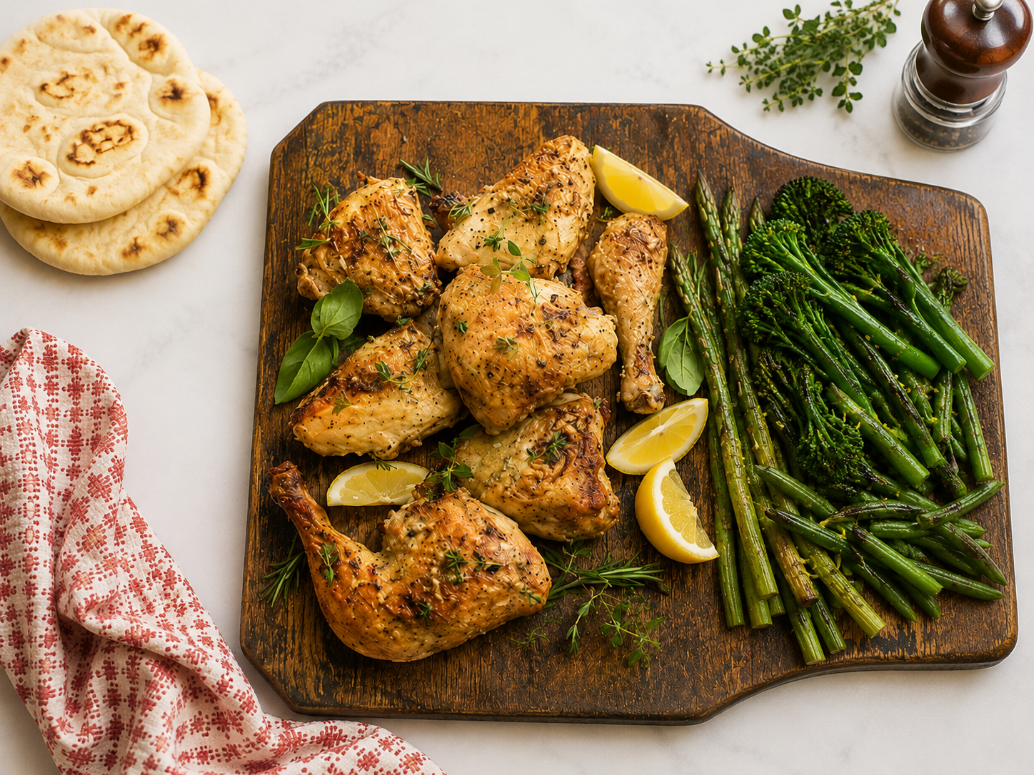 Lemon &amp; Herb Roast Chicken with Spring Greens