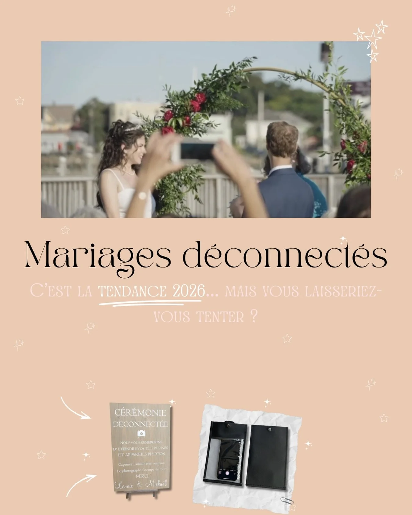 ✨ Mariage d&eacute;connect&eacute; 2026 : la tendance qui fait du bien ✨
 
Et si on laissait les t&eacute;l&eacute;phones de c&ocirc;t&eacute; le temps d&rsquo;un mariage ? 📵
Le mariage &ldquo;unplugged&rdquo; mise sur l&rsquo;instant pr&eacute;sent