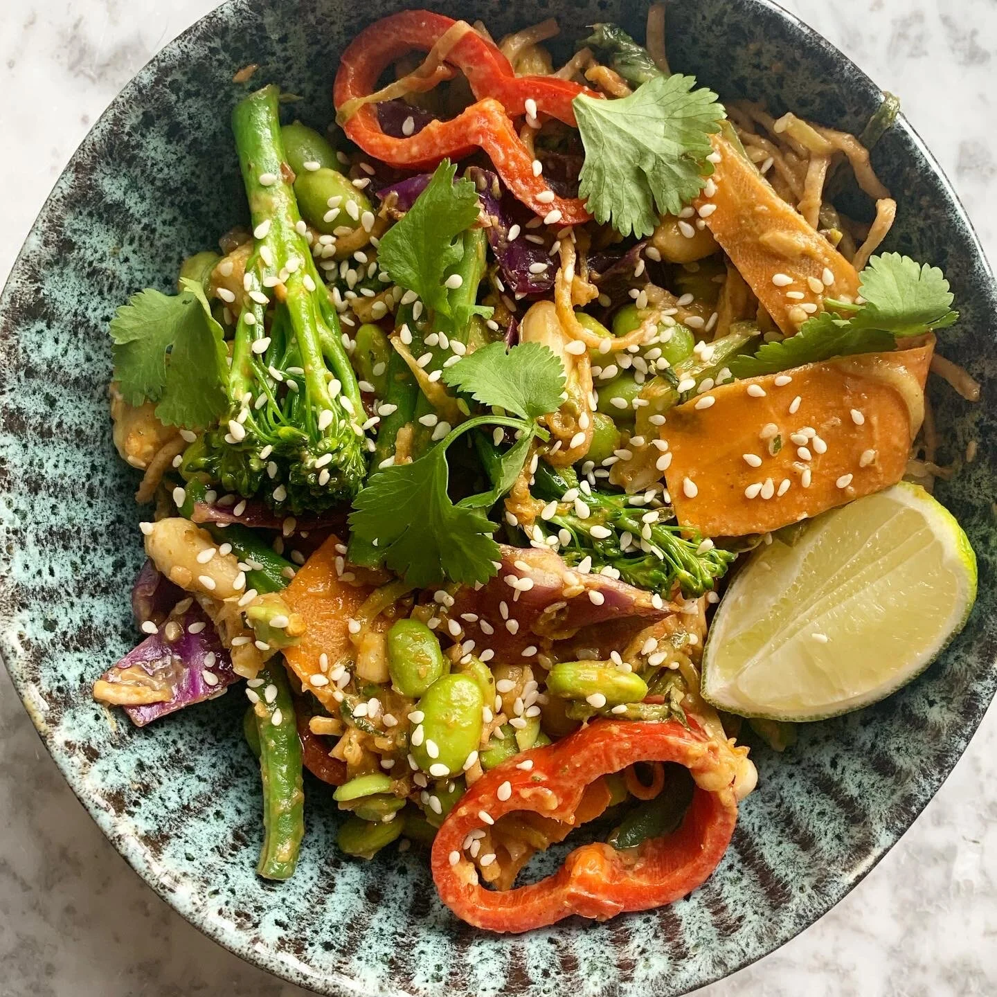 Edamame rainbow satay stir-fry