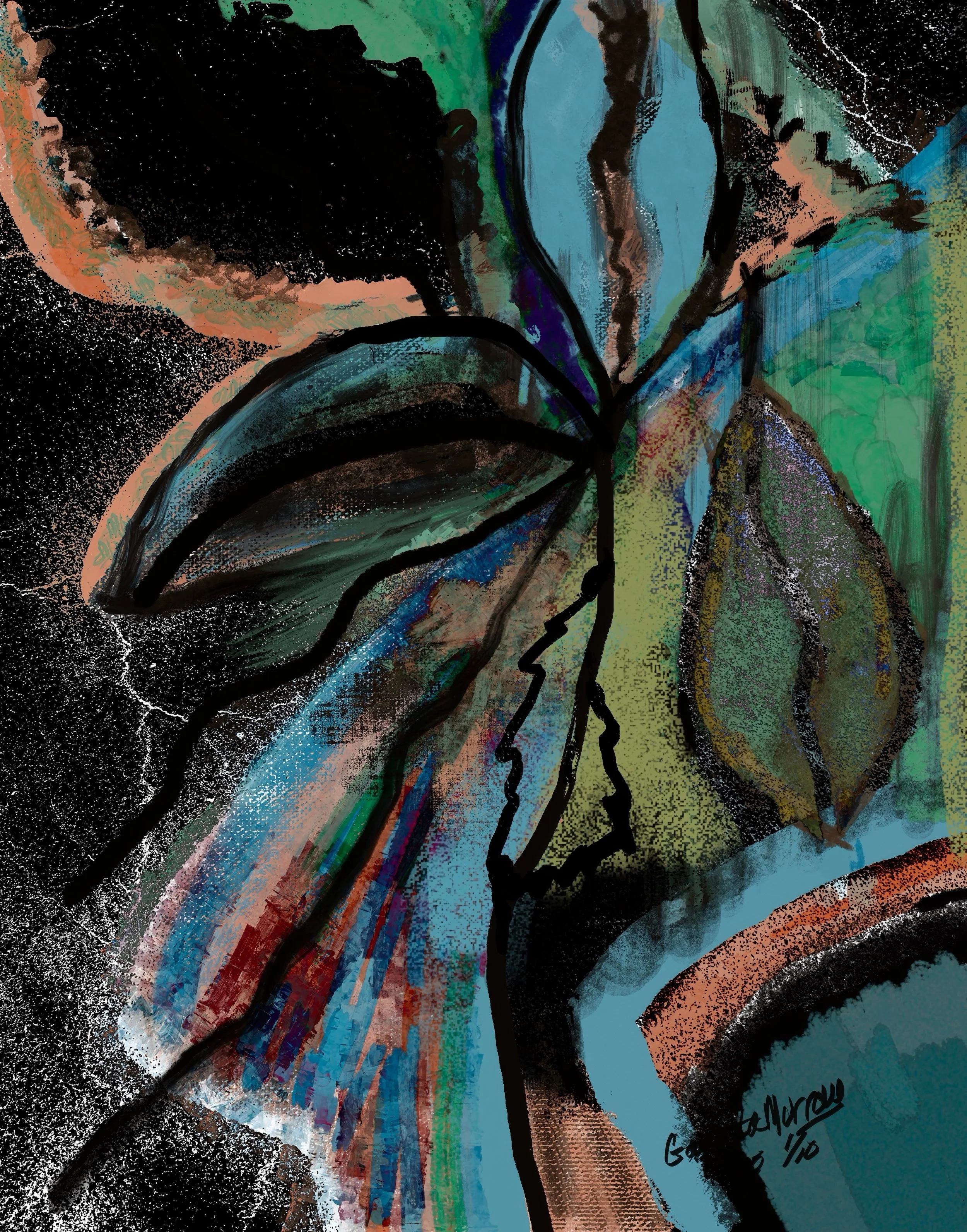 Botanical Abstract in Teal piece by Decorlotta Art & Designs