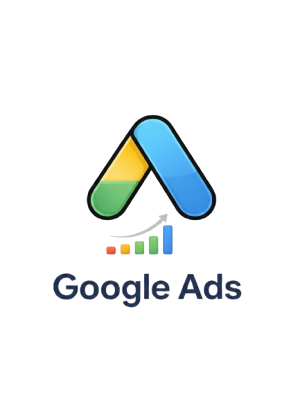 Google Ads logo with a bar chart and line graph in the background.