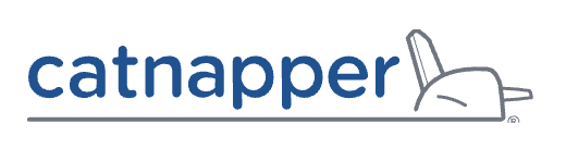 Logo of 'catnapper' featuring the brand name and a simple line drawing of a cat sleeping on a pillow.