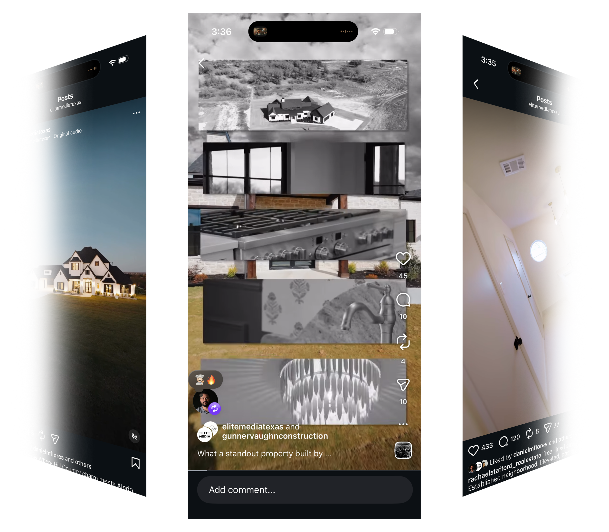 stylized image of reels from social media that showcase real estate videography