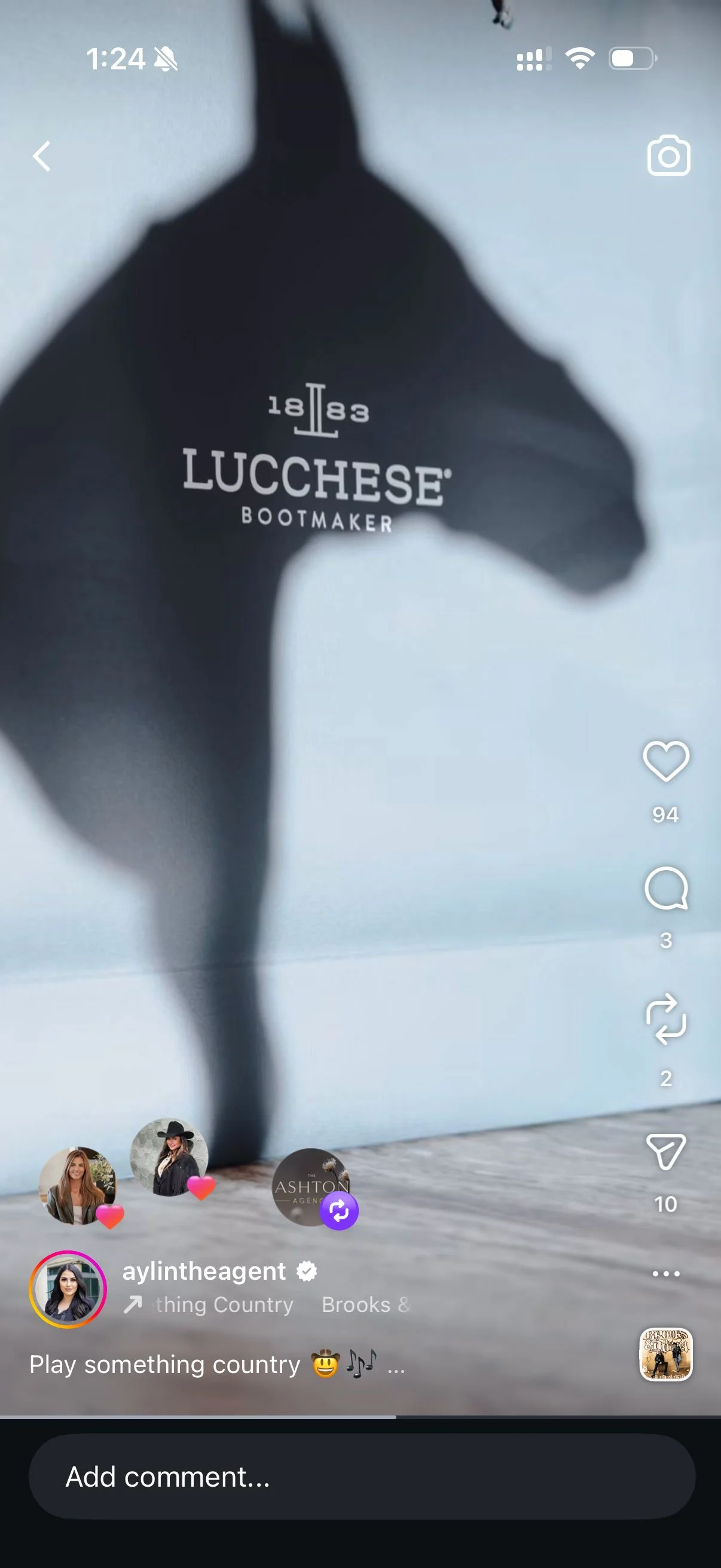 Instagram Screen Grab of high performing post shadow of a horse over a horse over branding of cowboy boots logo