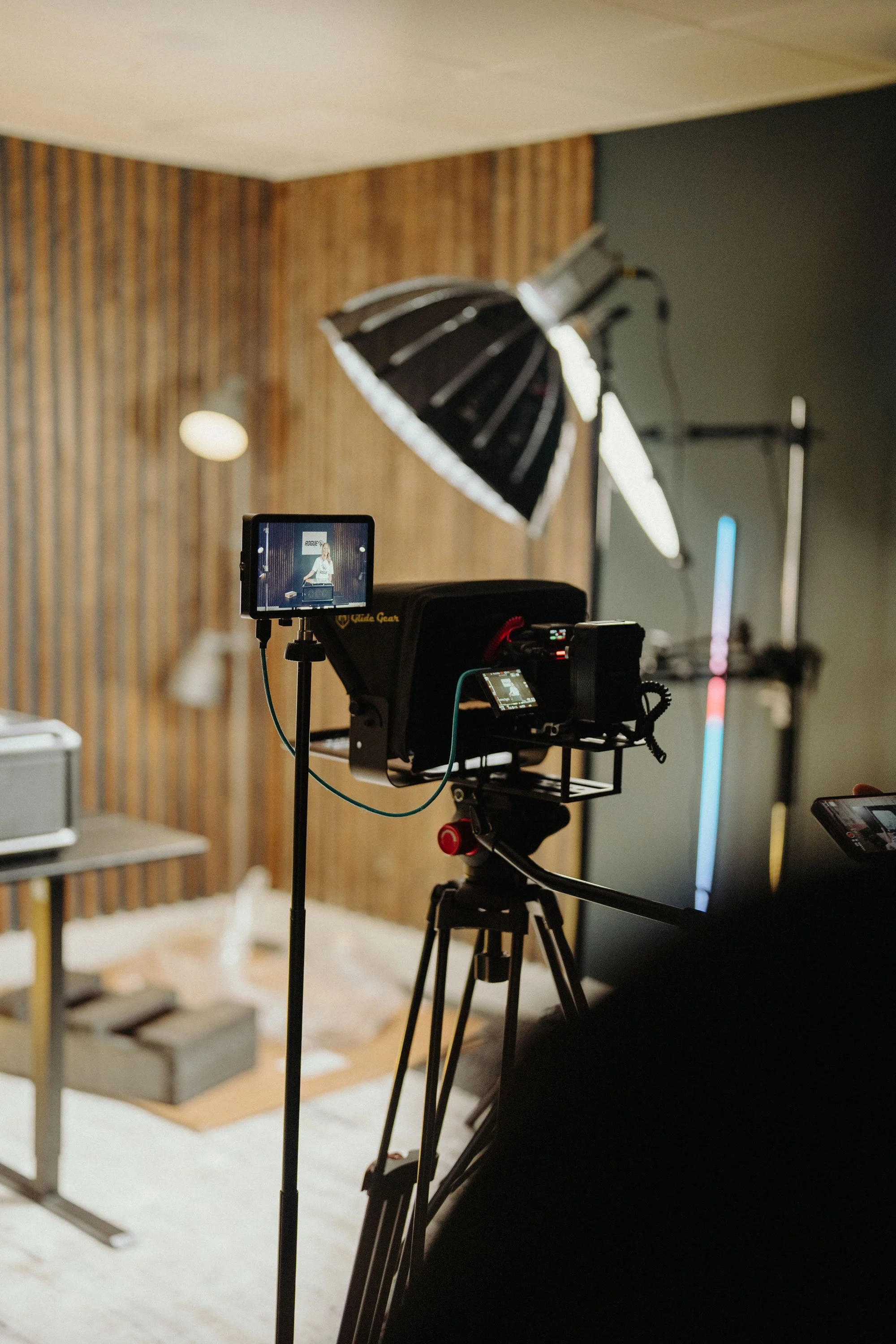 Camer and lighting gear set up in studio