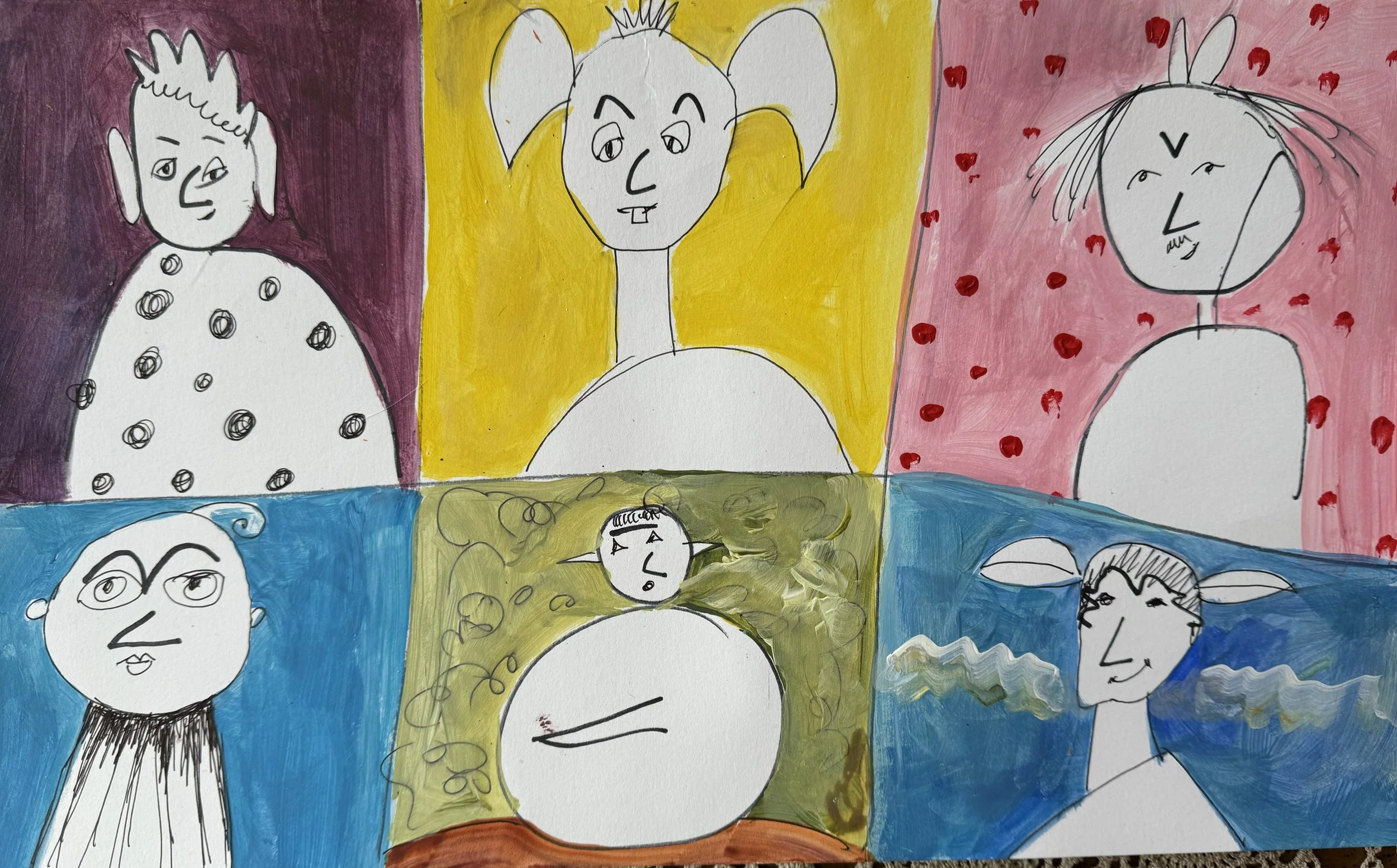 An art game with the page moving around the circle quickly to create playful and surprising character portraits.