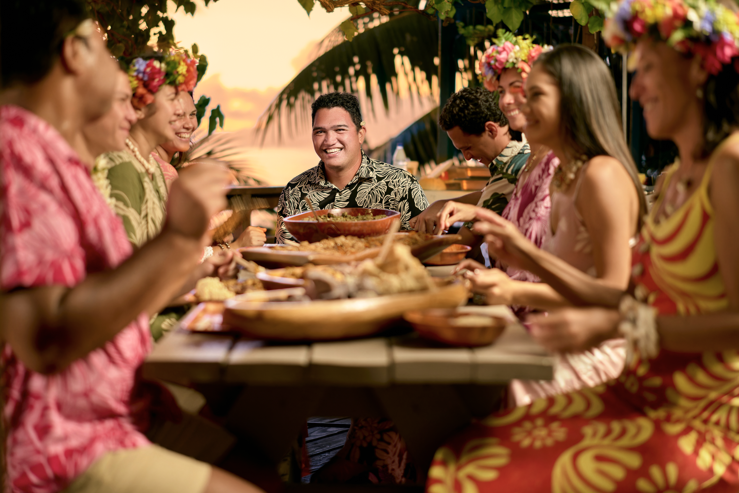 family dinner tahiti sunset