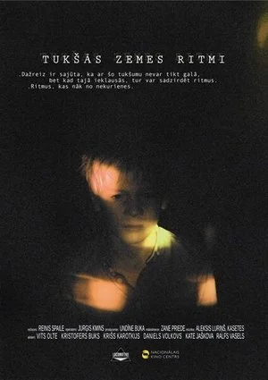 Dark cover image with faintly visible person's face and text in Lithuanian about a musical album titled 'Tūkstančiai Žemės Rytmi' by Tautvydas Pukštys.
