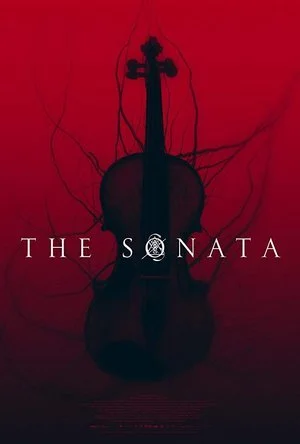A black violin with monster-like tendrils extending from it, set against a red background. The text 'THE SONATA' appears below the violin.