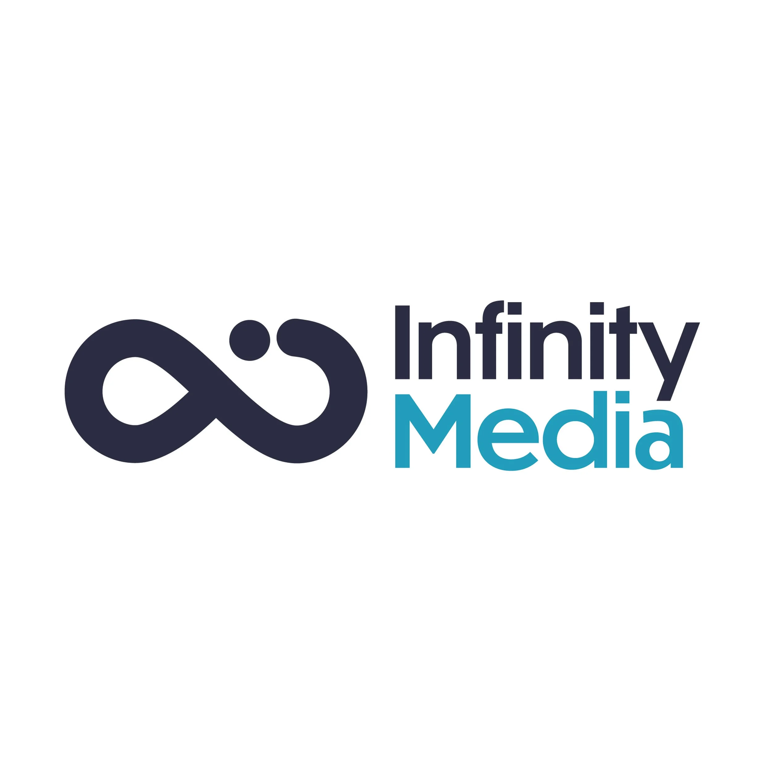 Infinity Media logo with a stylized infinity symbol and the company name in black and blue text.