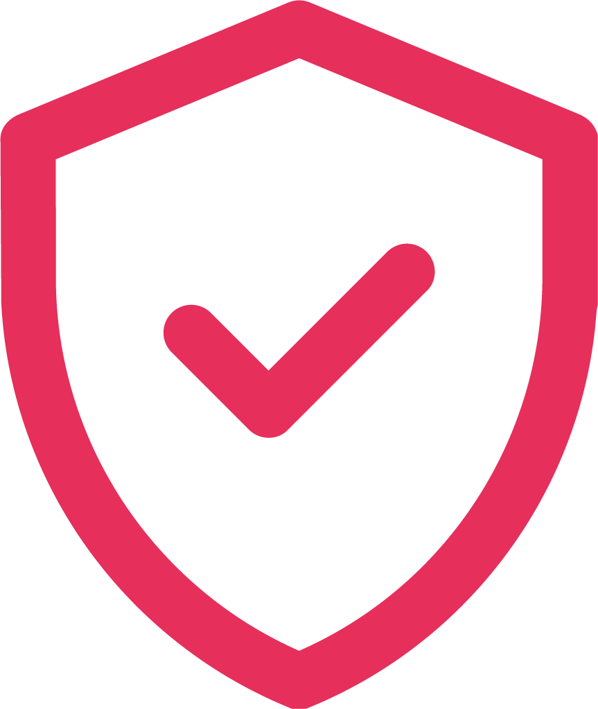 A shield icon with a pink outline and a pink checkmark inside.