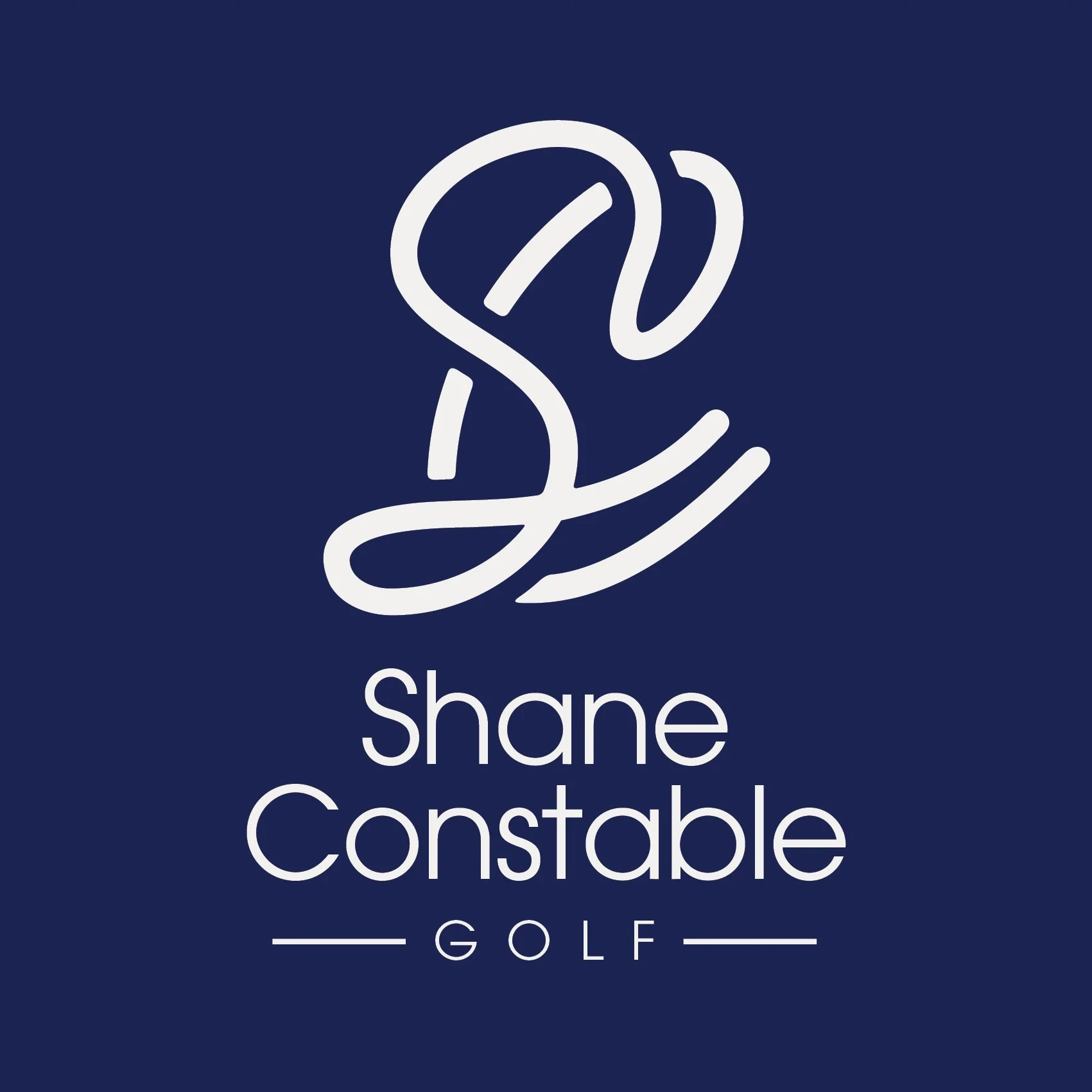 Logo for Shane Constable Golf featuring a stylized monogram and the text 'Shane Constable Golf' on a dark blue background.