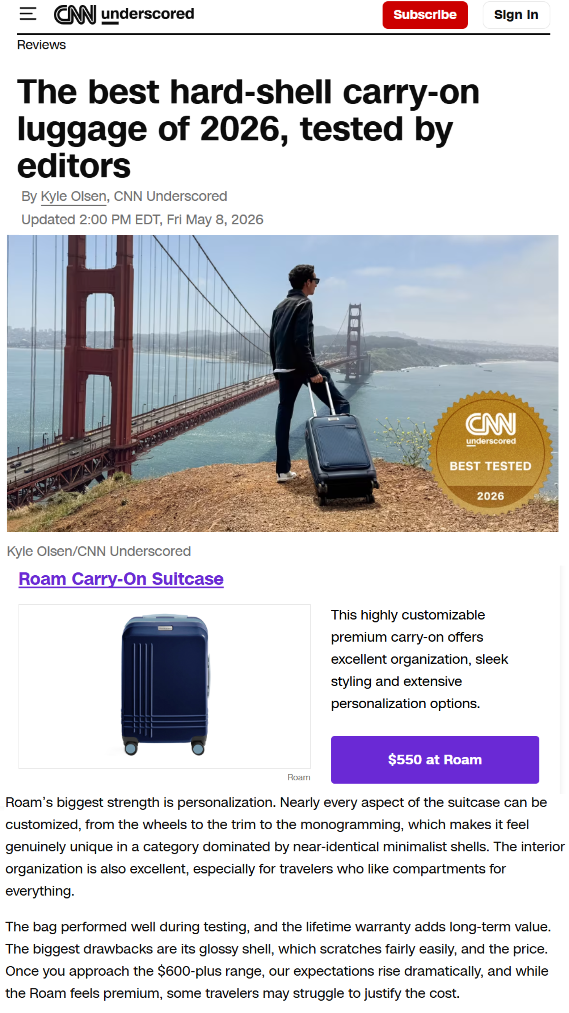 CNN Underscored: The best hard-shell carry-on luggage of 2026, tested by editors