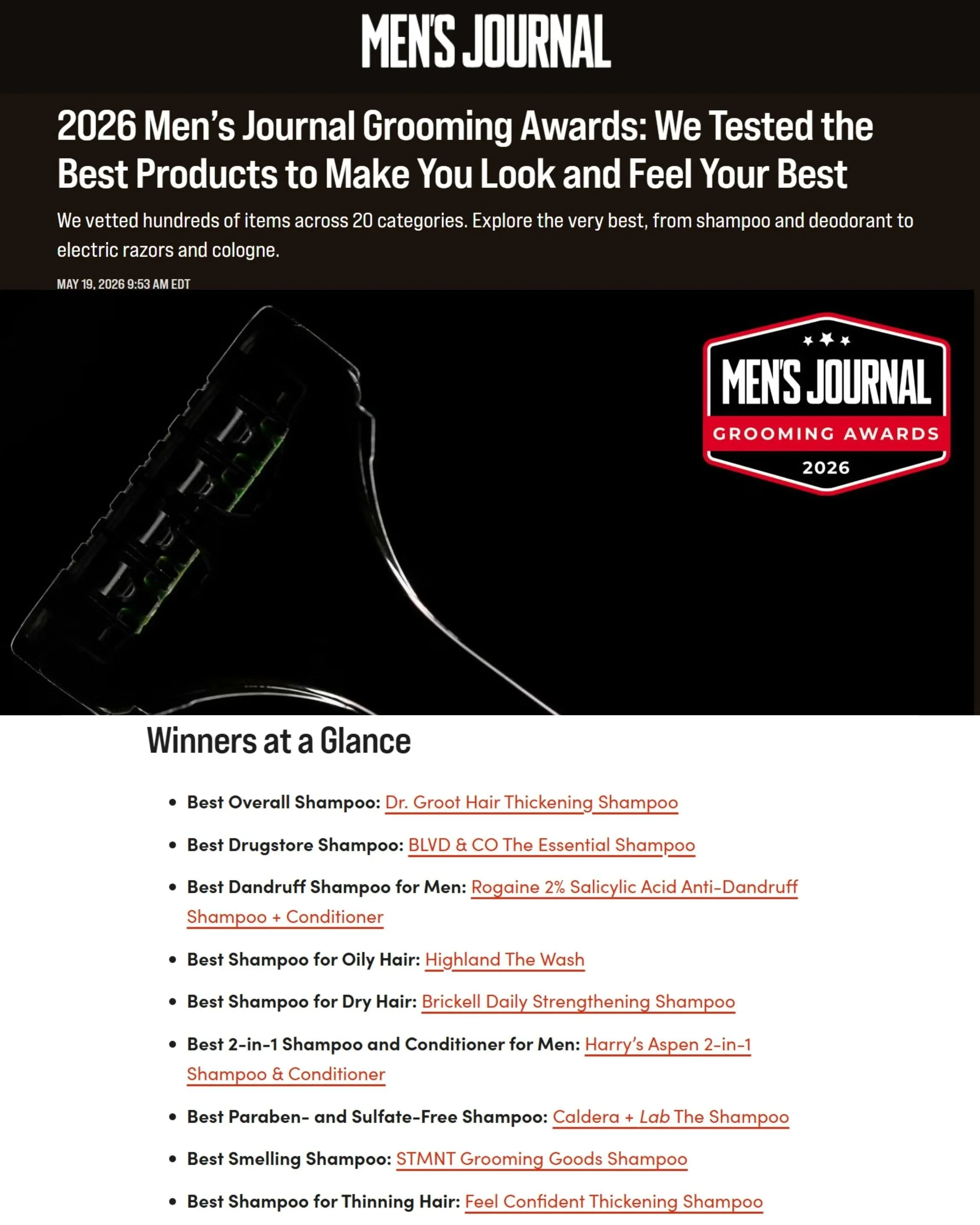 Men's Journal: 2026 Grooming Awards