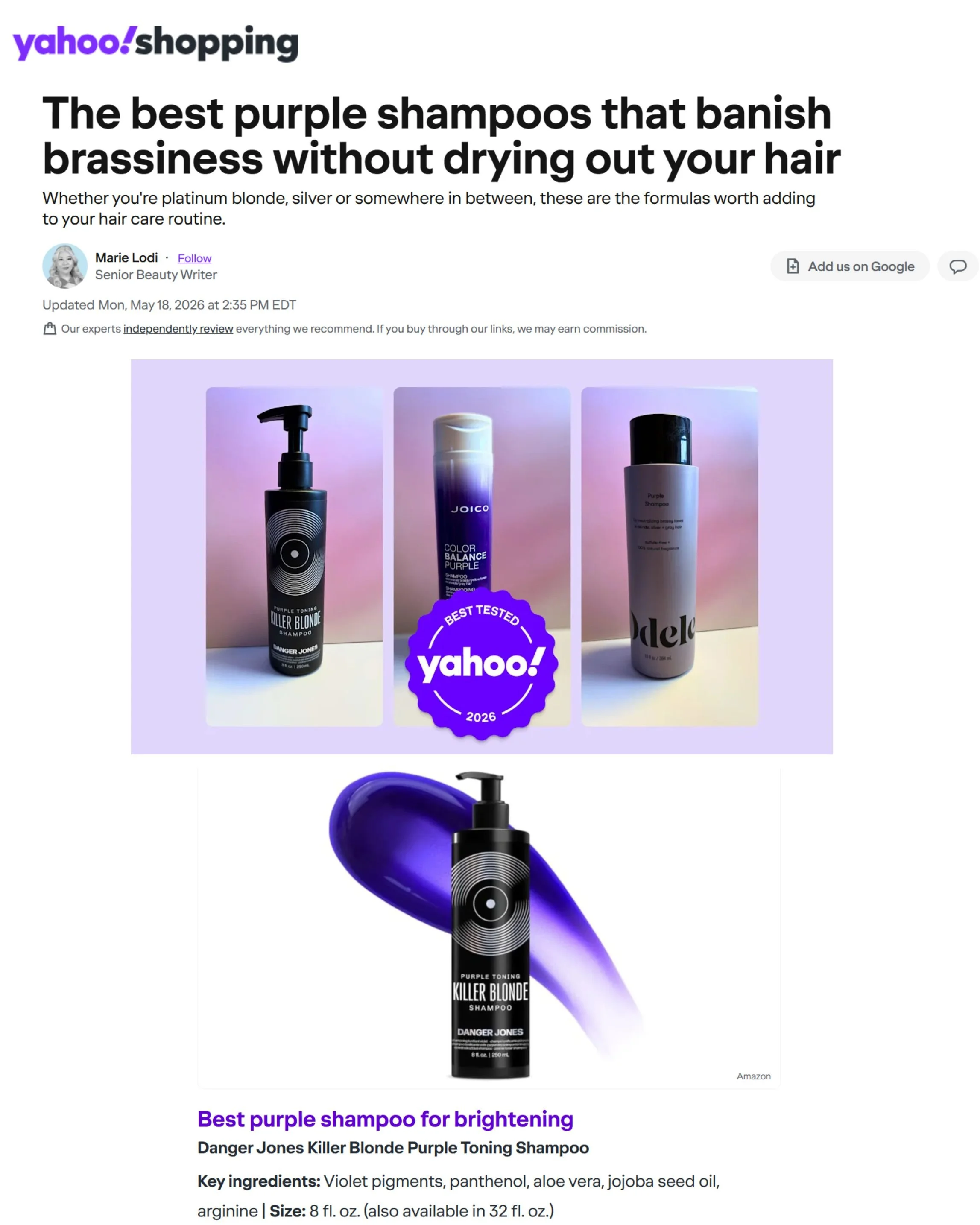 YAHOO: The best purple shampoos that banish brassiness without drying out your hair