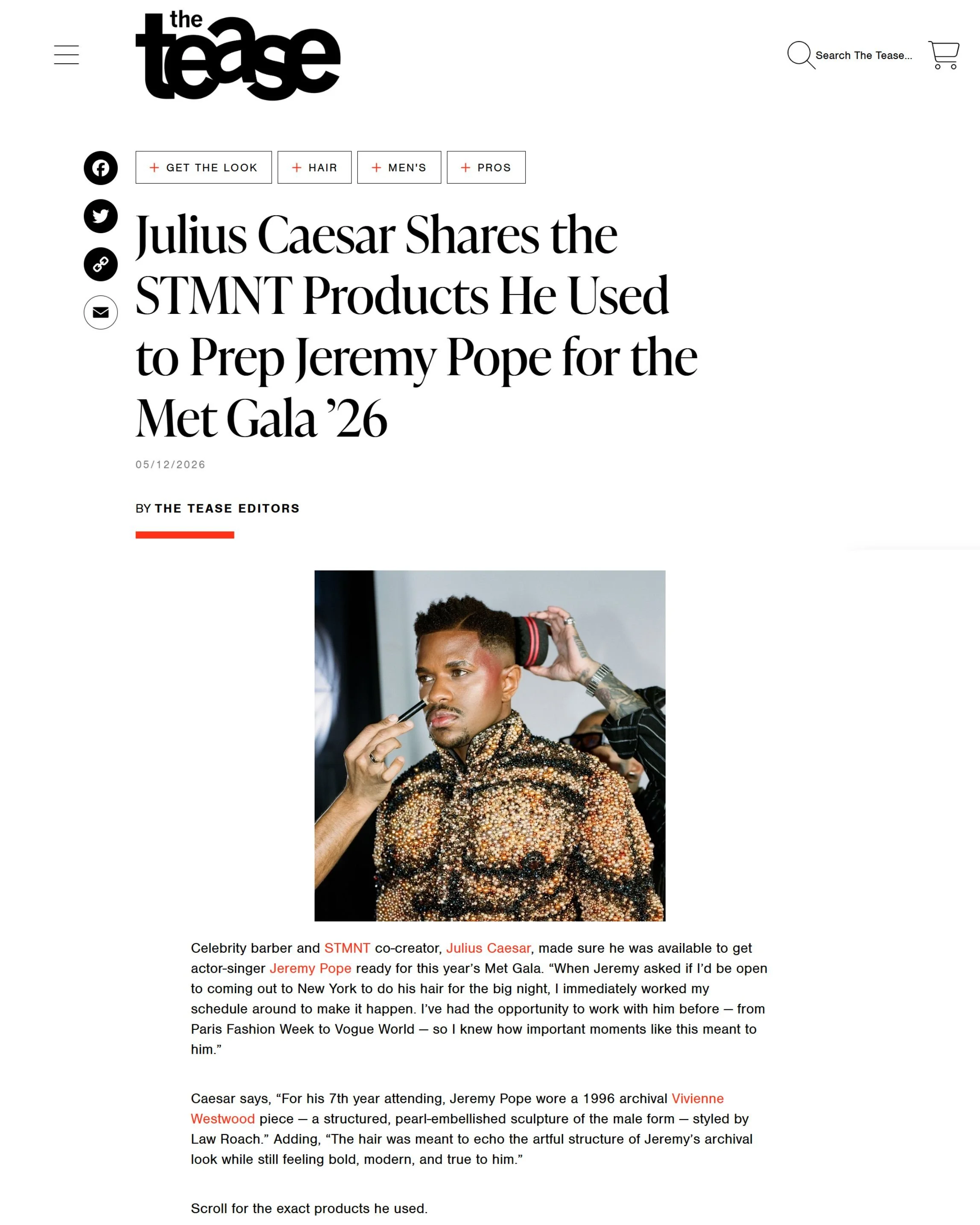The Tease: Julius Caesar Shares the STMNT Products He Used to Prep Jeremy Pope for the Met Gala '26