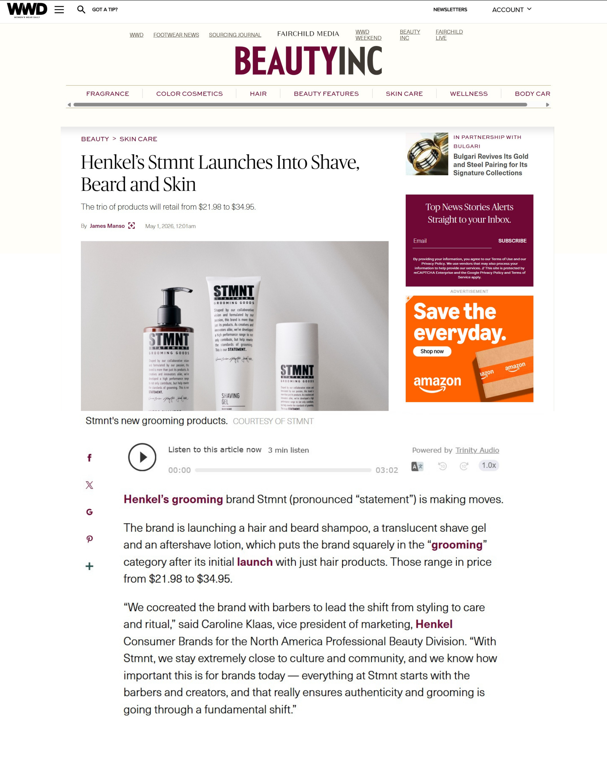 WWD: Henkel’s Stmnt Launches Into Shave, Beard and Skin