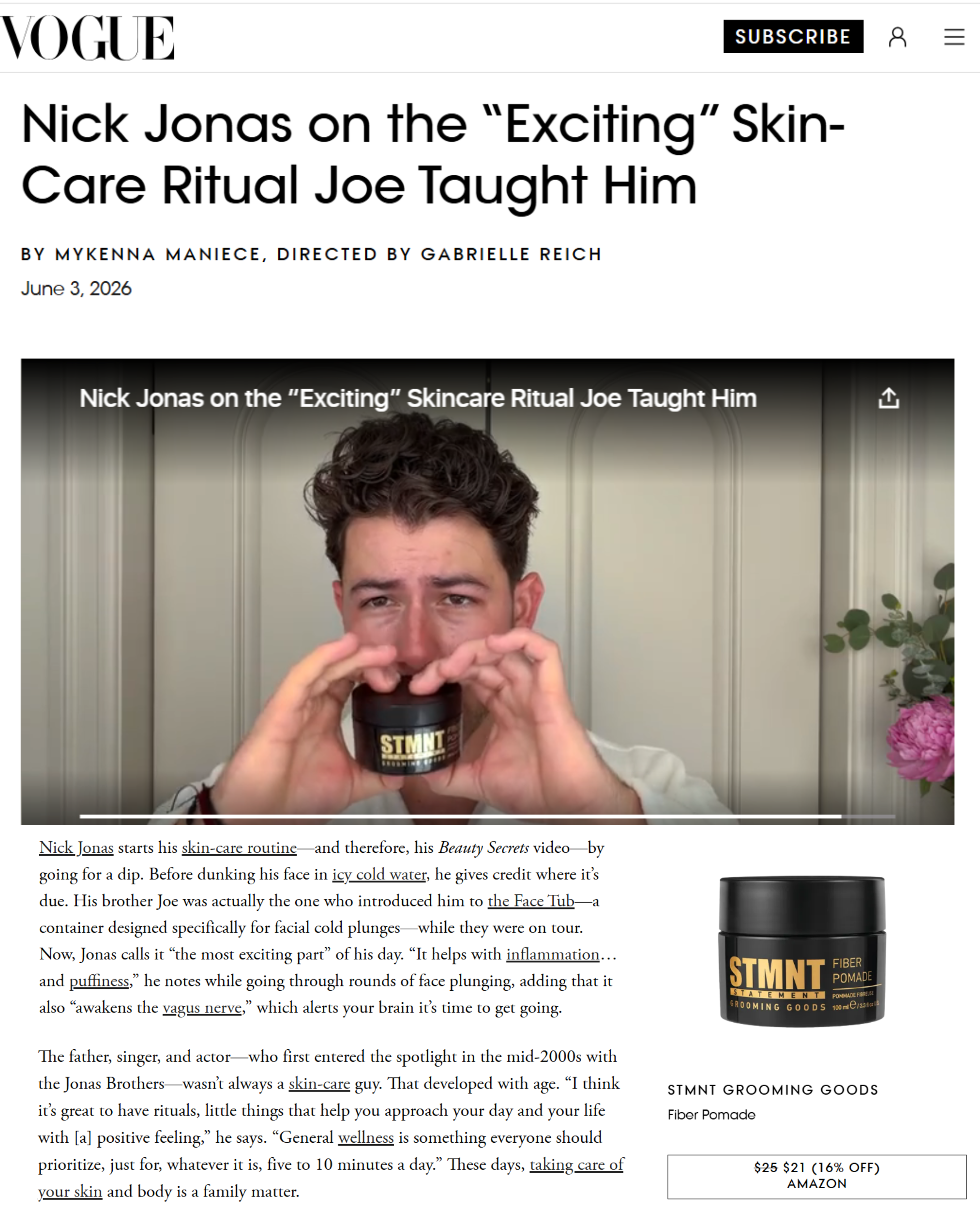 Vogue: Nick Jonas Skincare Ritual