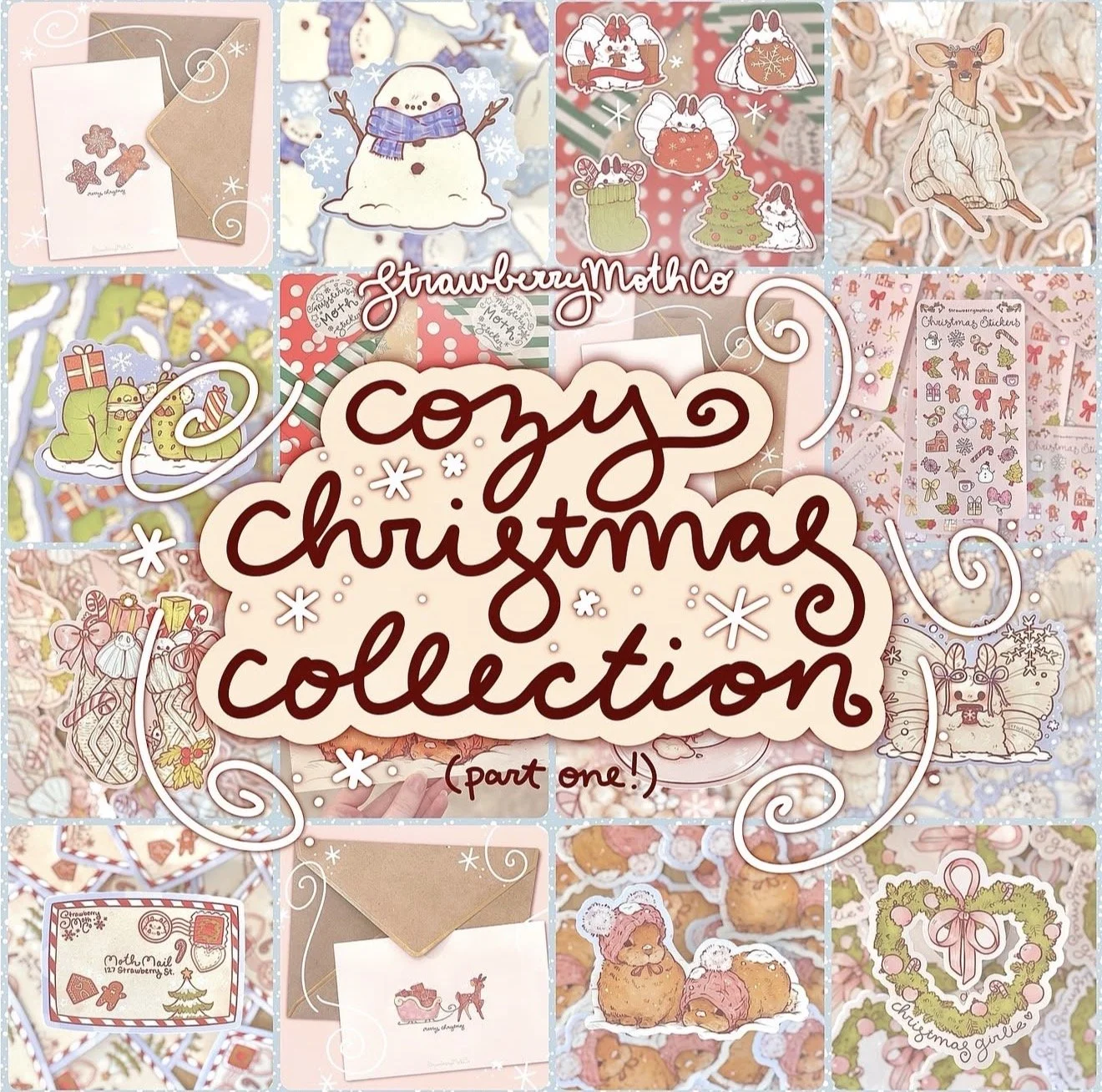 Collage of various Christmas-themed stickers, cards, and decorations, with a central overlay text reading 'Gorgeous Christmas Collection (part one!)'
