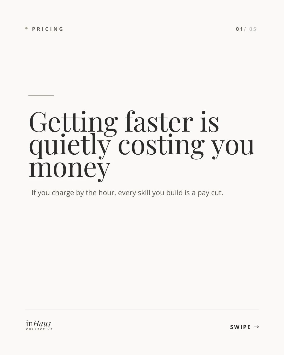 You got faster. Your income stayed the same. That is not a coincidence; it is the hourly model working exactly as designed.

When you charge by the hour, every bit of skill you build quietly works against you. The task that used to take five hours no