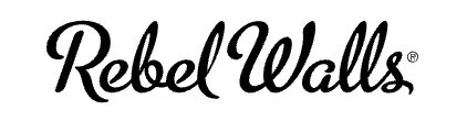 Rebel Walls logo in black cursive font