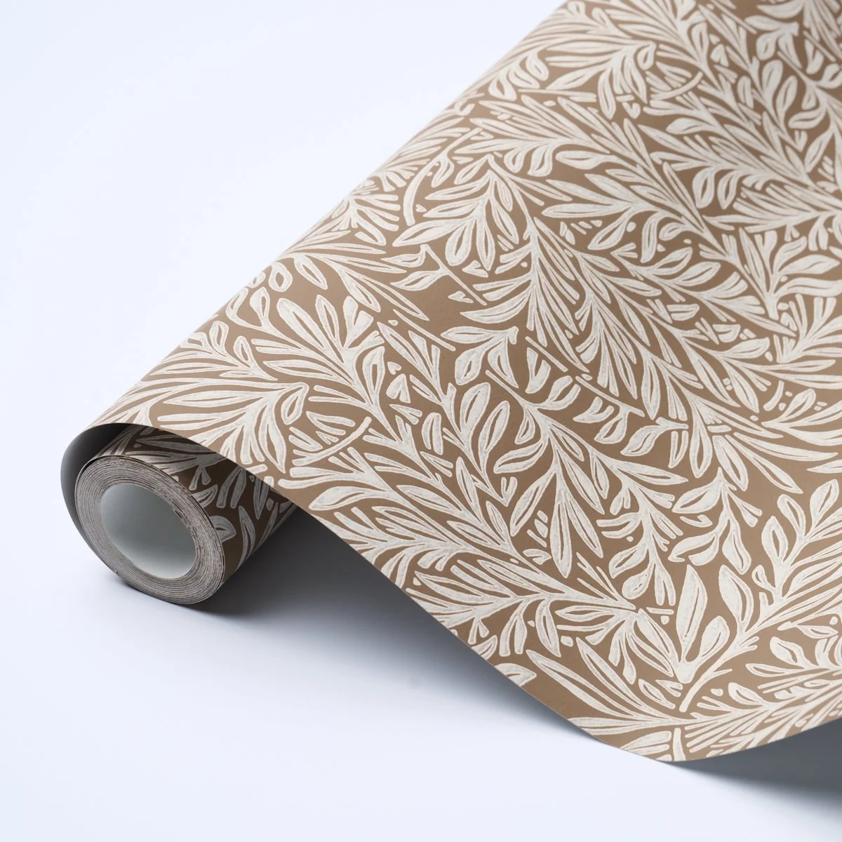 Schumacher Willow Leaf wallpaper in Mocha, roll detail