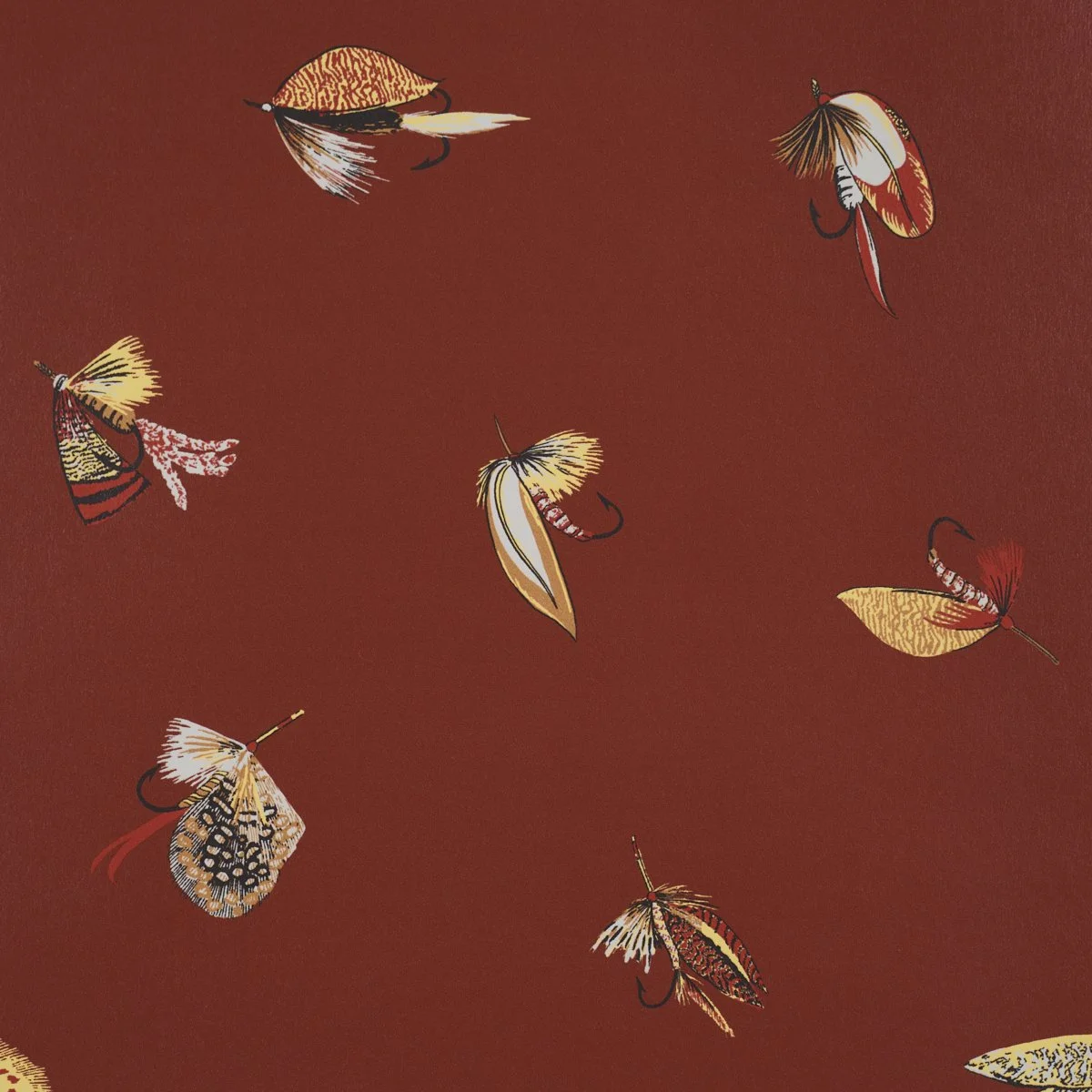 Close view of Schumacher Fly Fishing in Russet showing feather fly detail