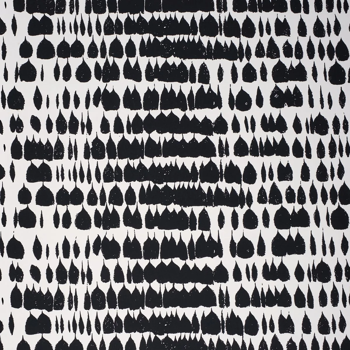Flat pattern view of Schumacher Queen of Spain in Black, rows of black painted shapes on a white ground