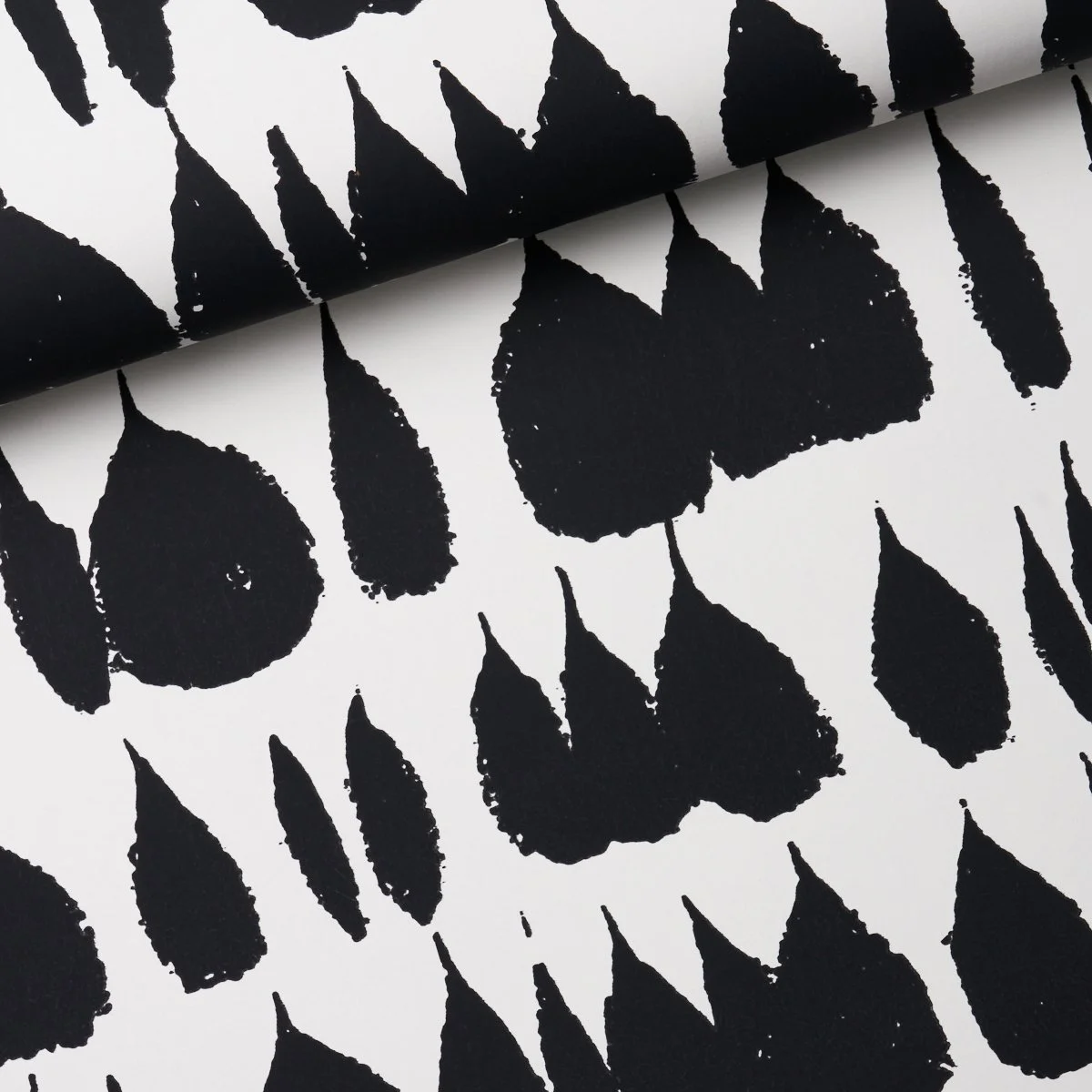 Schumacher Queen of Spain wallpaper in Black, painterly black brushstroke shapes on white
