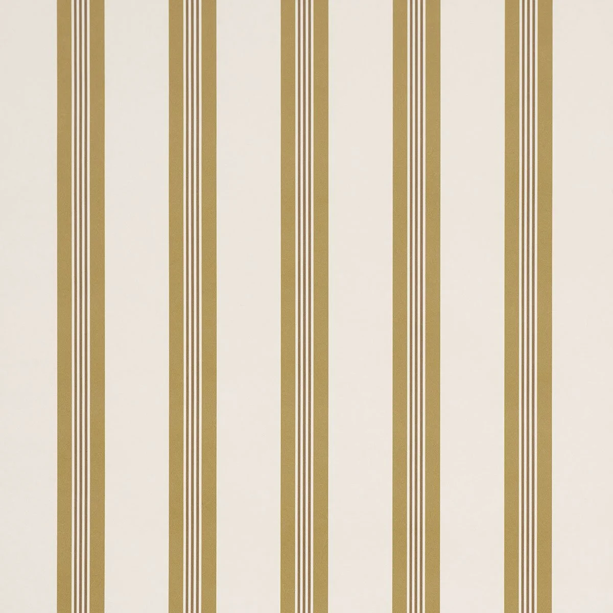 Flat pattern view of Schumacher Chatham Stripe Ochre, gold bands and pinstripes on cream