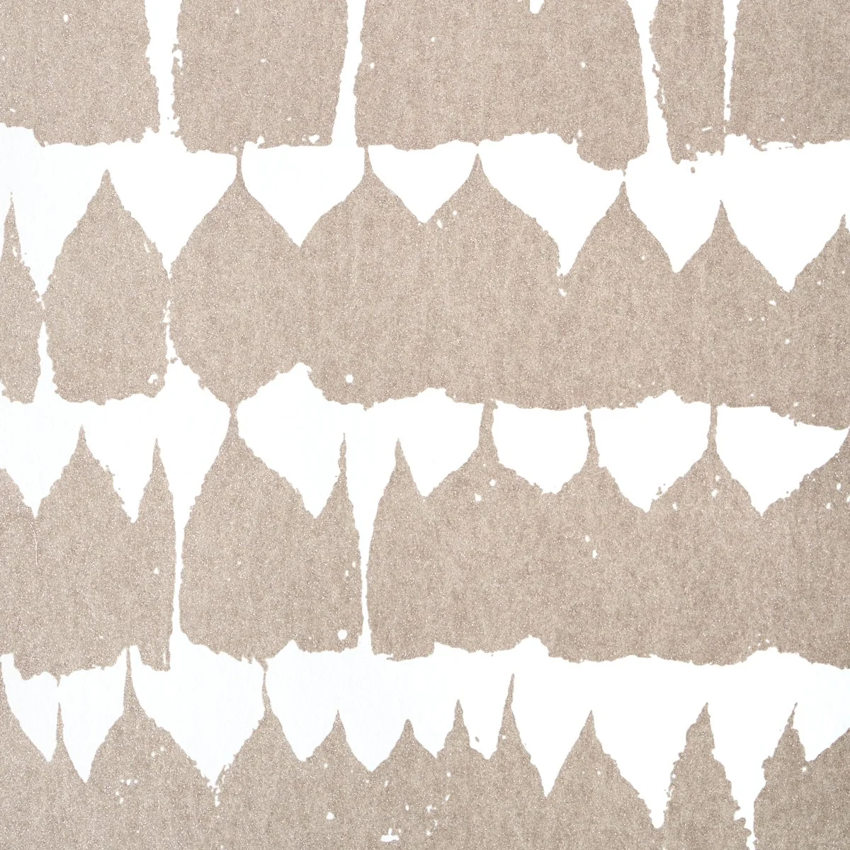 Schumacher Queen of Spain in Warm Silver, taupe painted shapes on white, pattern detail