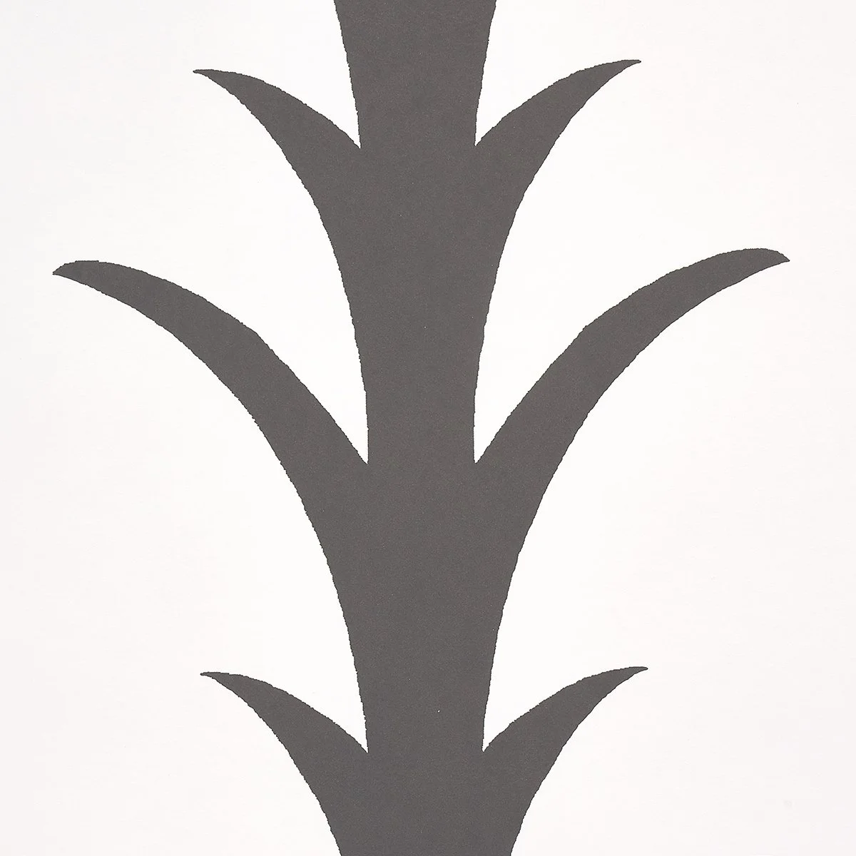 Close-up of the stylized acanthus motif on Schumacher Acanthus Stripe in Carbon on Ivory
