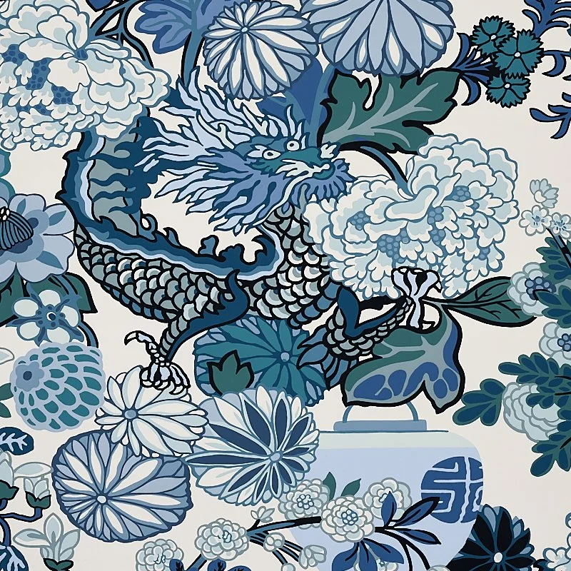 Schumacher Chiang Mai Dragon wallpaper in China Blue