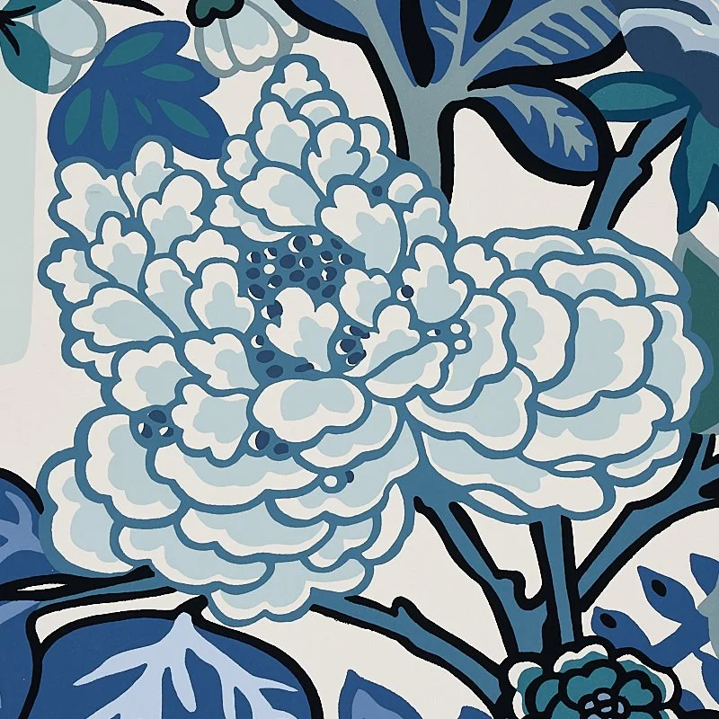 Schumacher Chiang Mai Dragon China Blue wallpaper detail