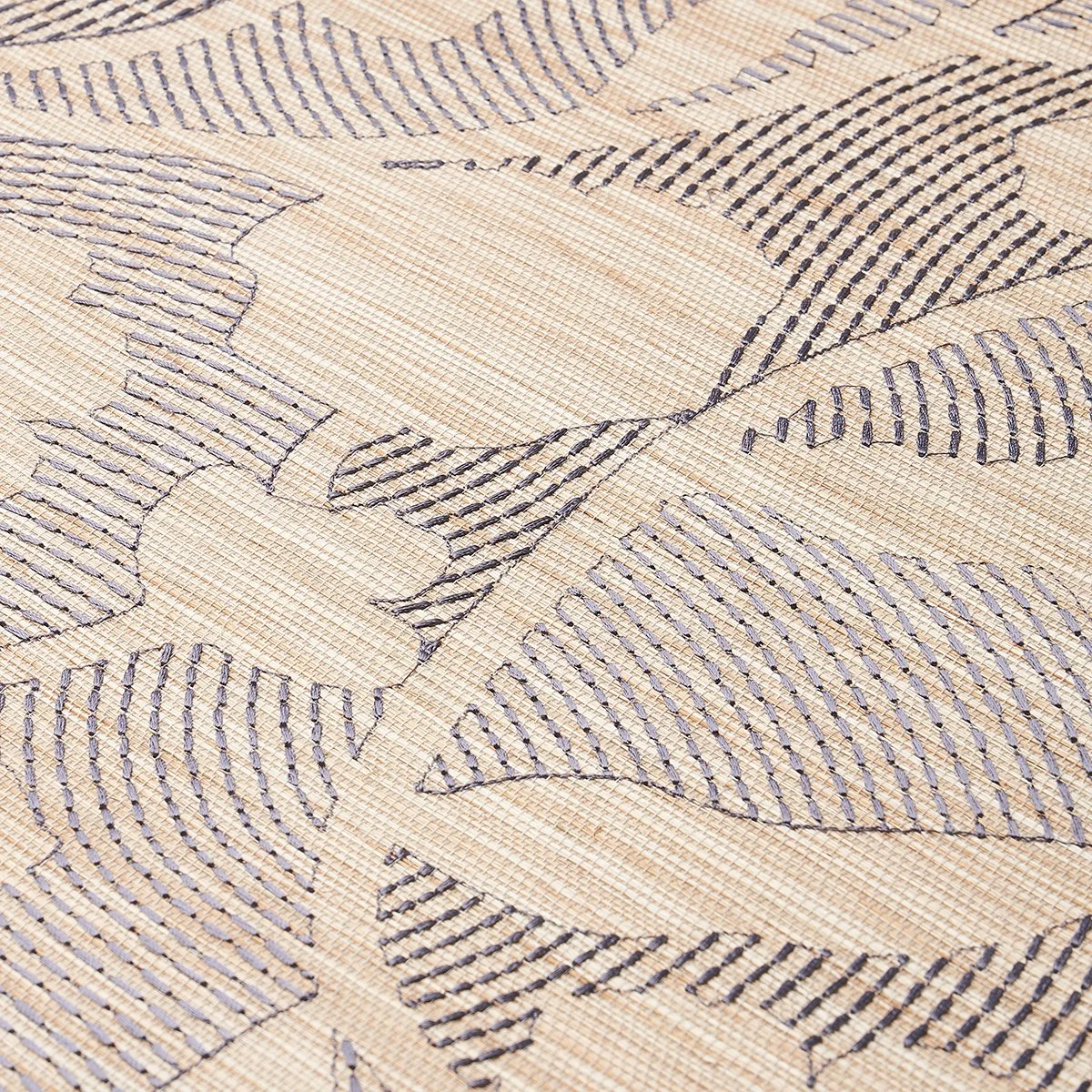 Schumacher Kantha Embroidered Flower Sisal in Carbon, SKU 5015180