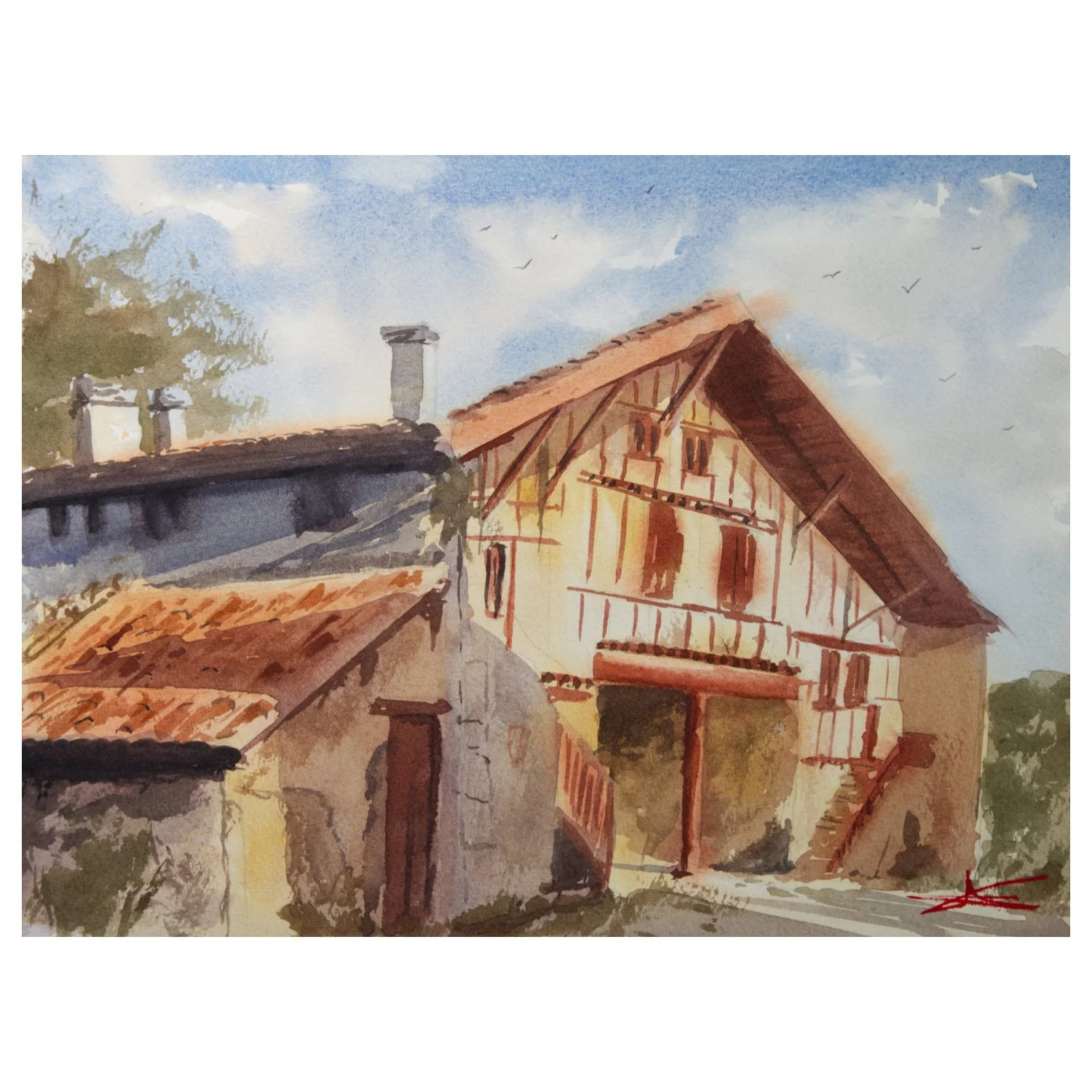 Aquarelle  – "Ferme Basque I"