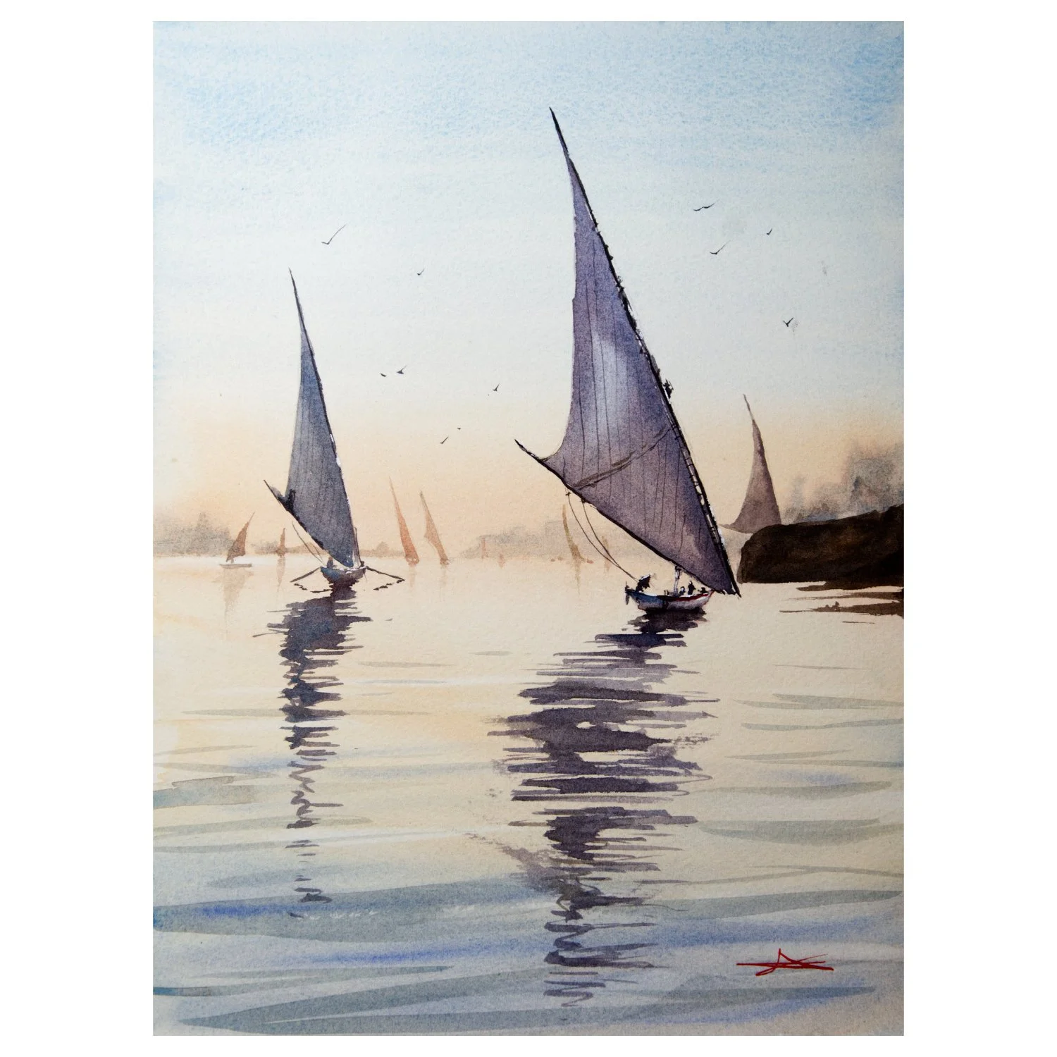 Aquarelle marine – "Felouque sur le nil"