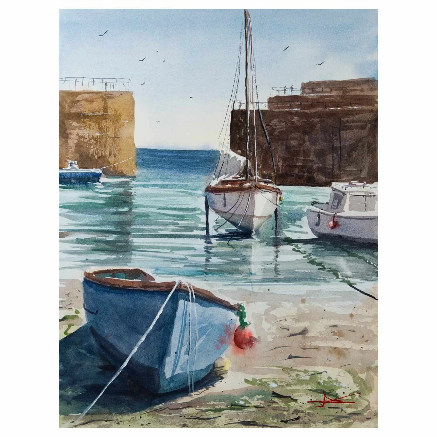 Aquarelle marine – "Cornwall Low tide"