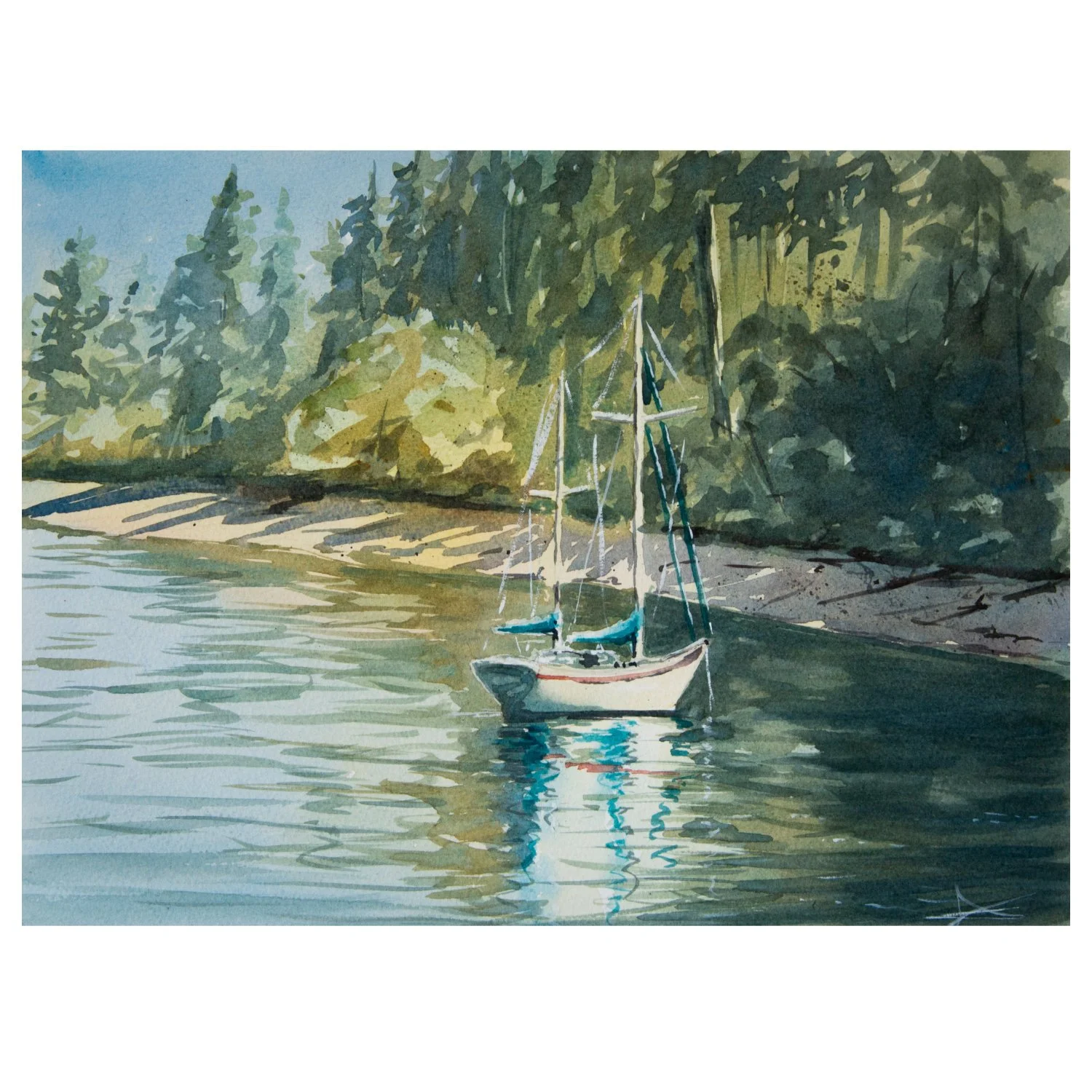 Aquarelle marine – "Mouillage"