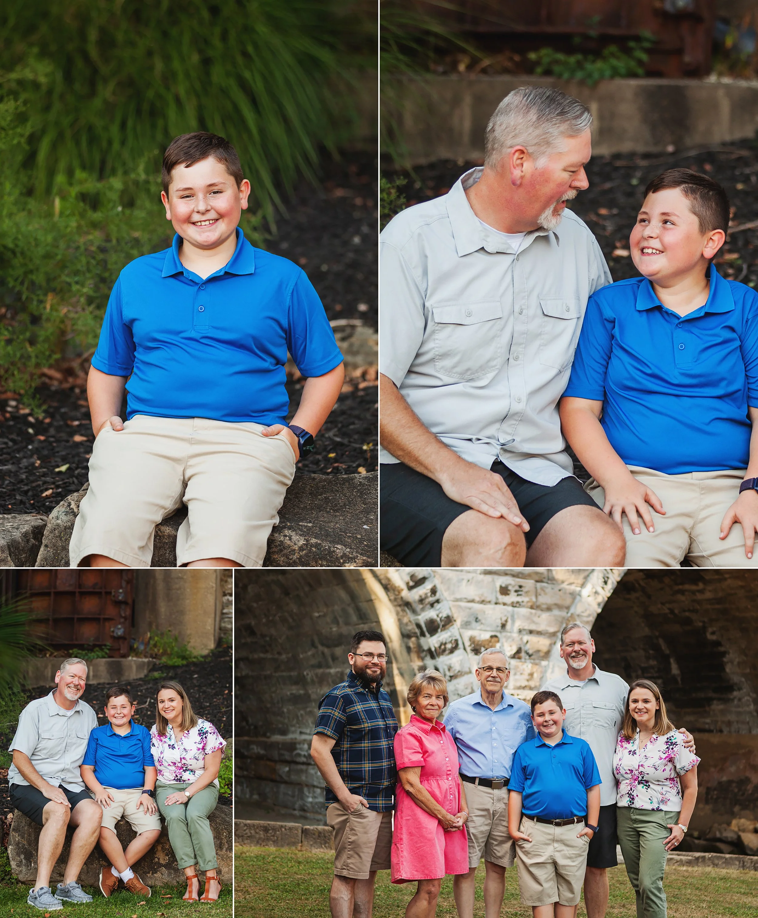Family photos under main street bridge in Kent Ohio downtown outdoor portraits