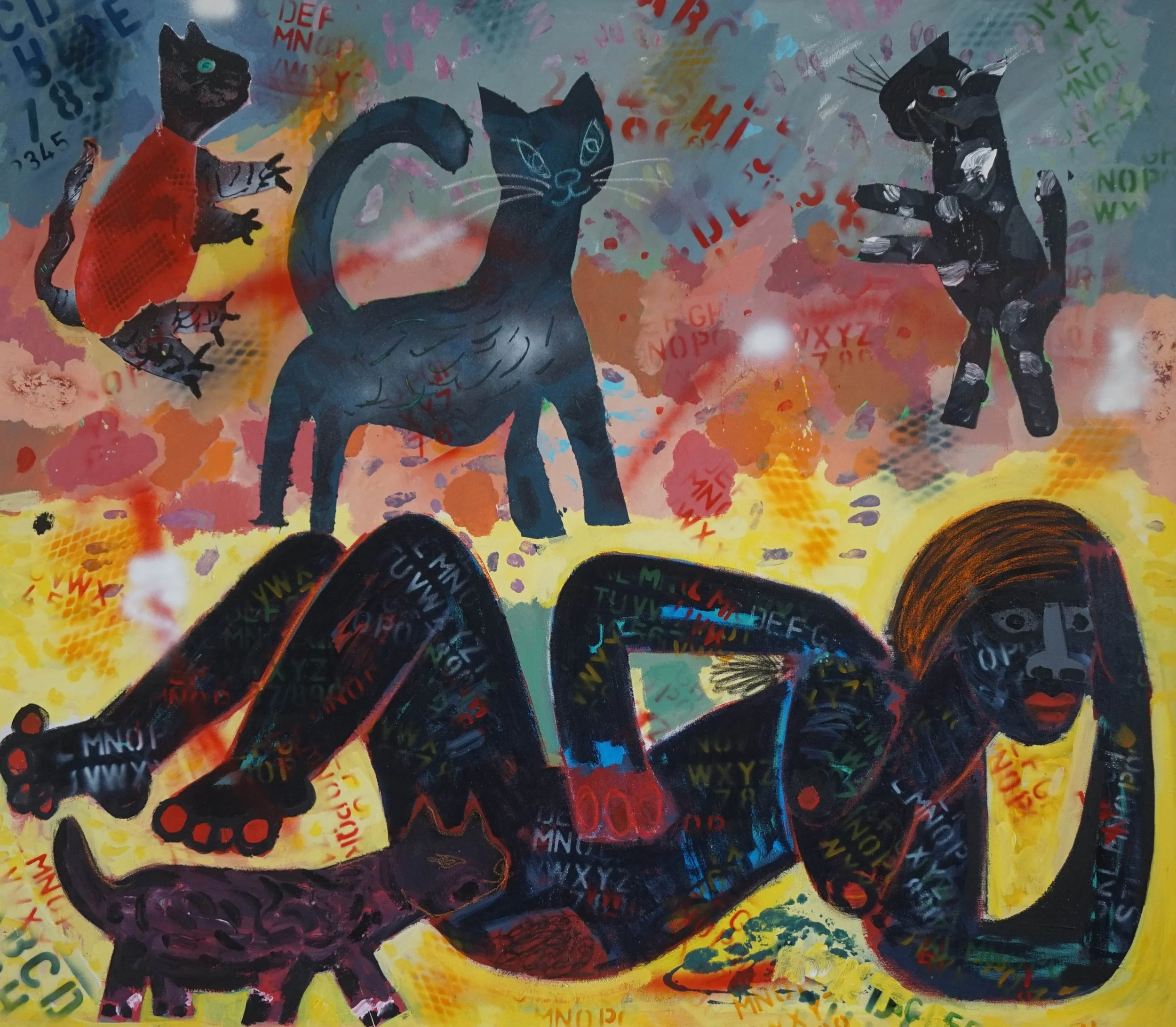 16a.  Woman and cats . acrylic on canvas. 120cmx148cm.JPG