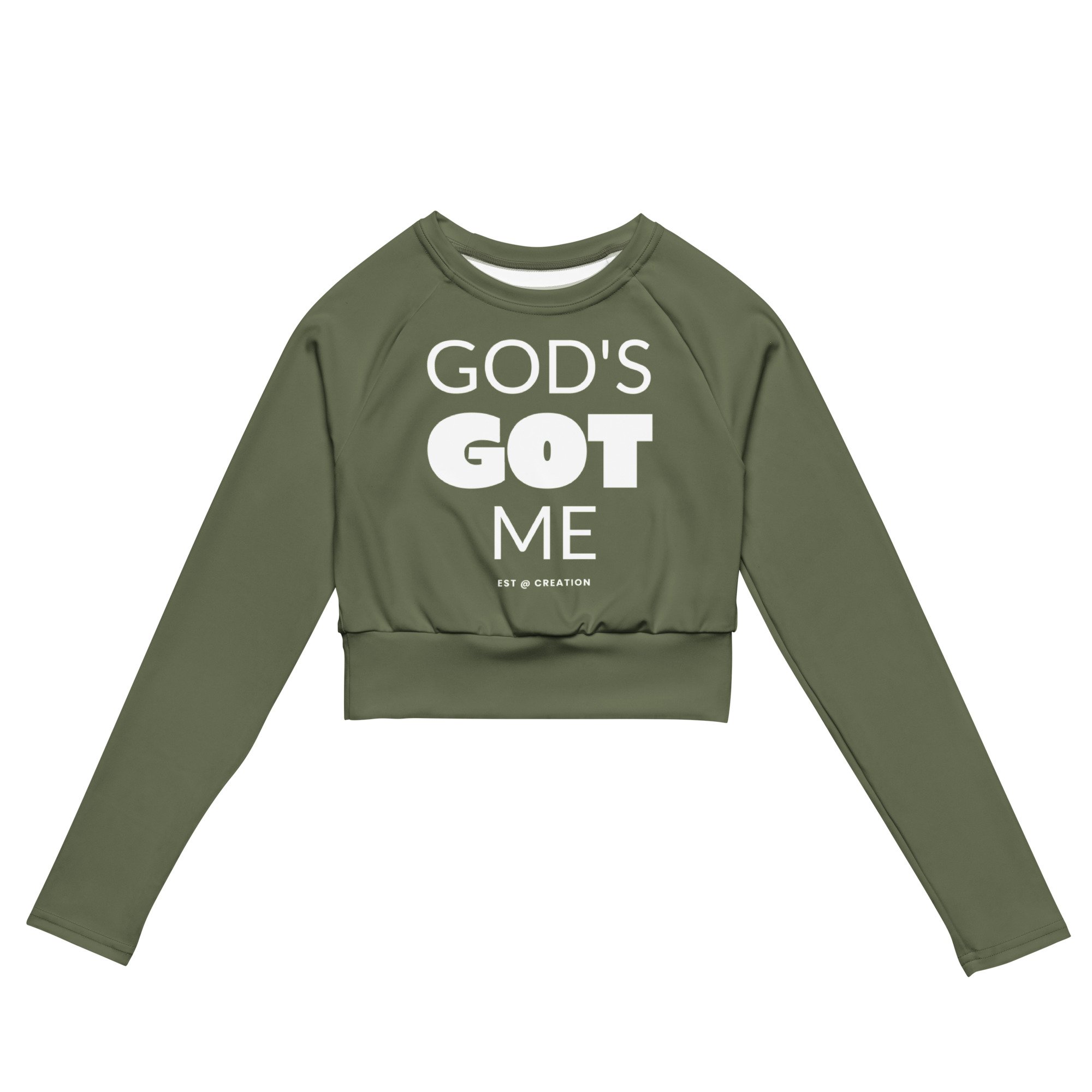 Women's Long-sleeve Crop Top | God's Got Me (Finch Green)