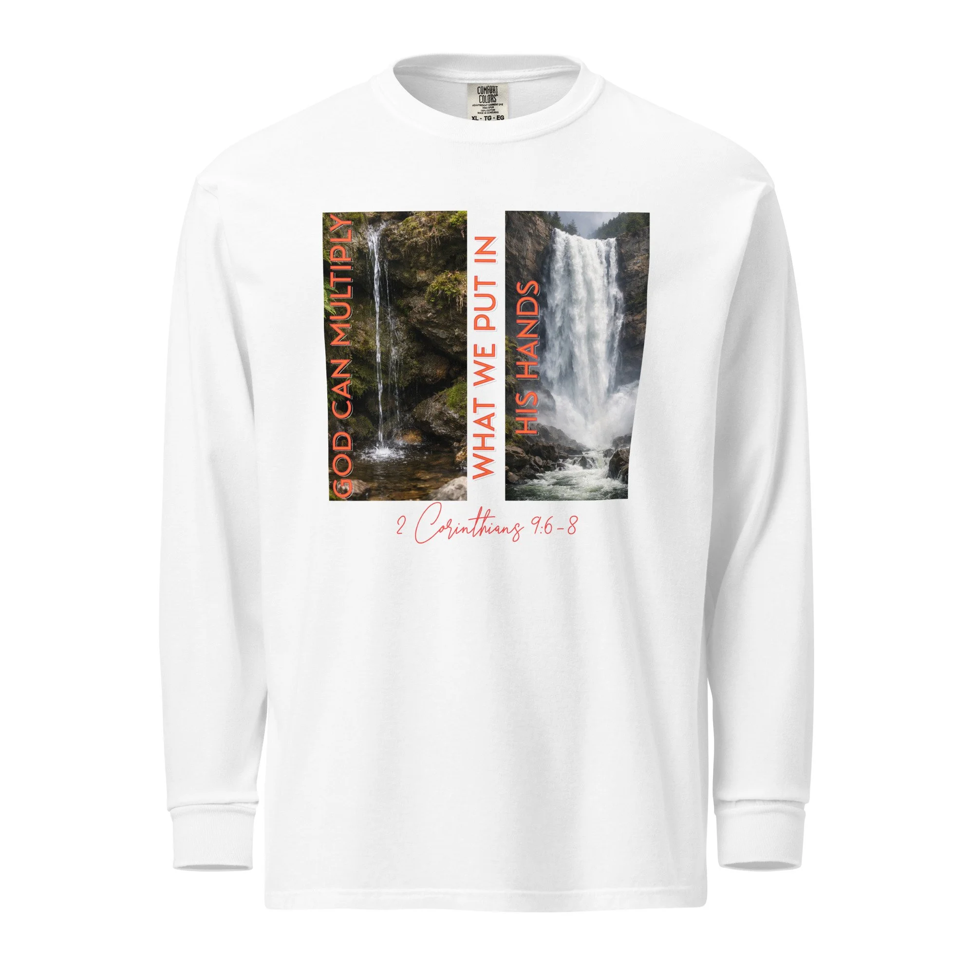 Unisex Heavyweight Long-sleeve Shirt | Comfort Colors | God Can Multiply (Waterfall)