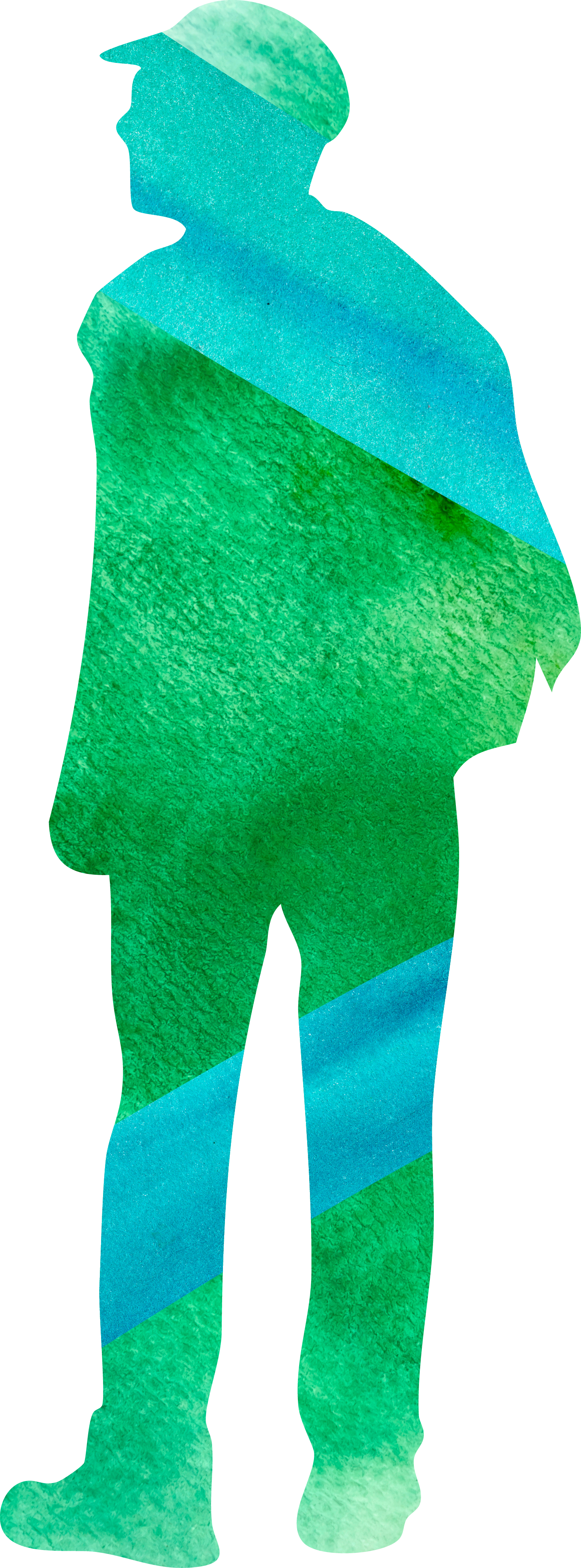 Silhouette of a person in profile with abstract green and blue textured colors