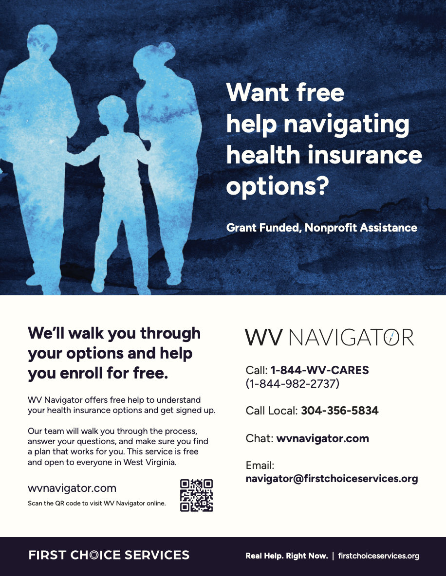 A flyer for WV Navigator providing resources and contact information. 
