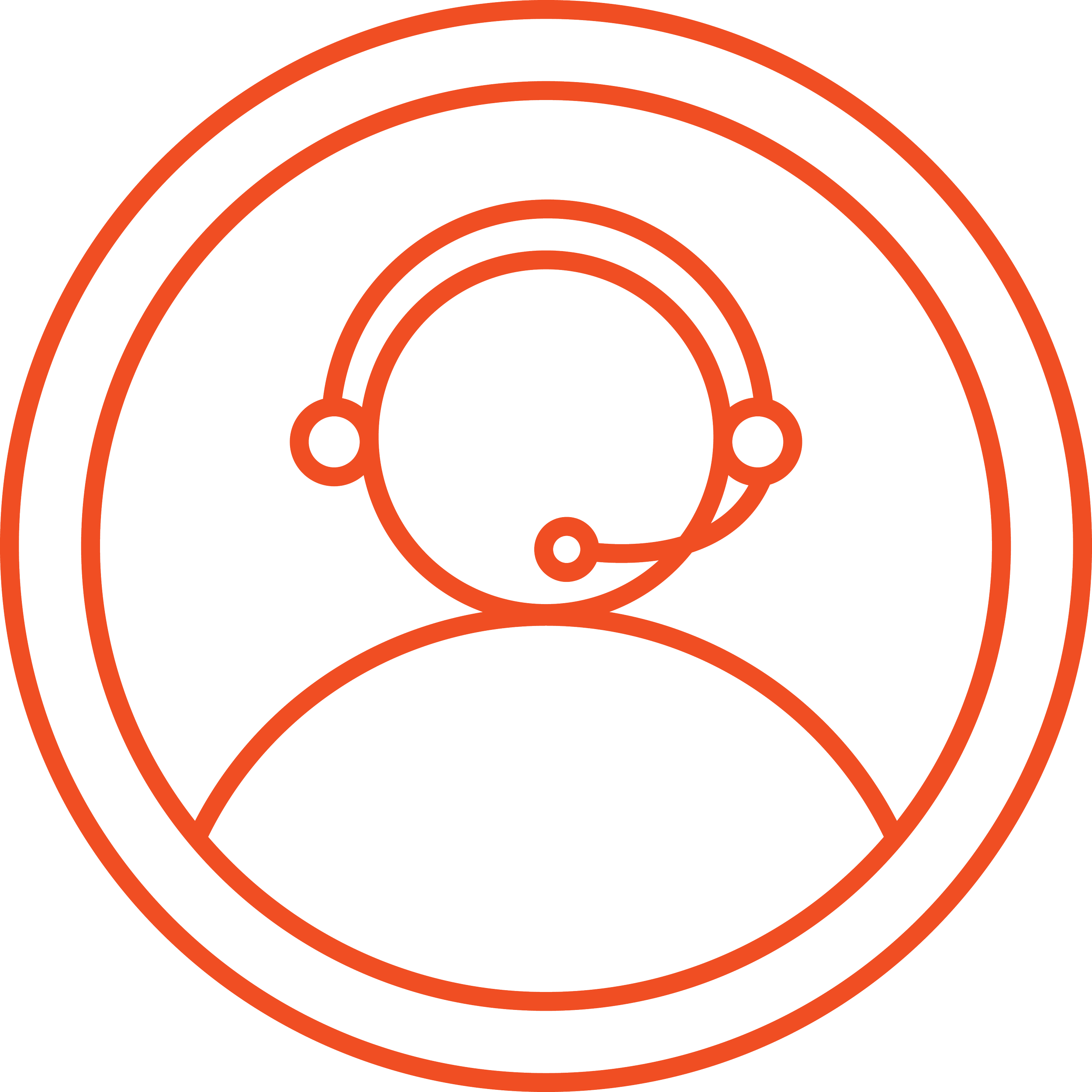 Outline graphic of a person's profile with phone headset on their head.