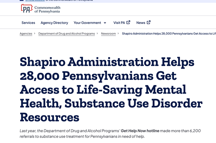 Shapiro Administration Helps 28,000 Pennsylvanians Get Access to Life-Saving Mental Health, Substance Use Disorder Resources