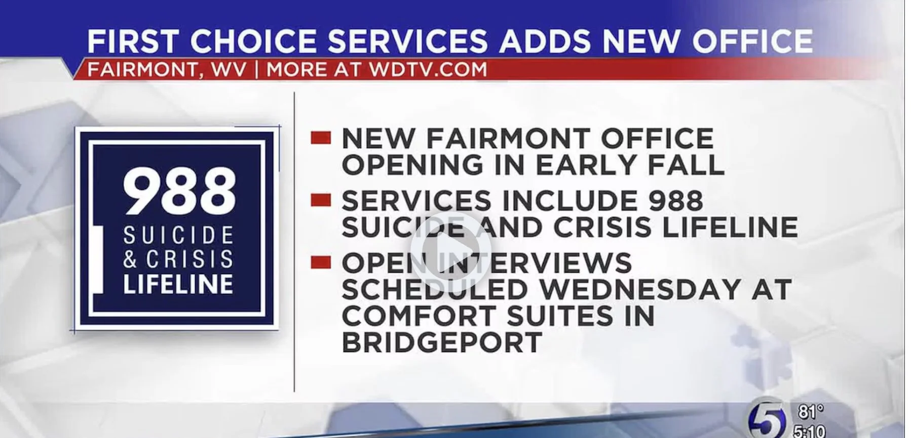 First Choice Expanding 988 Crisis Services to Fairmont