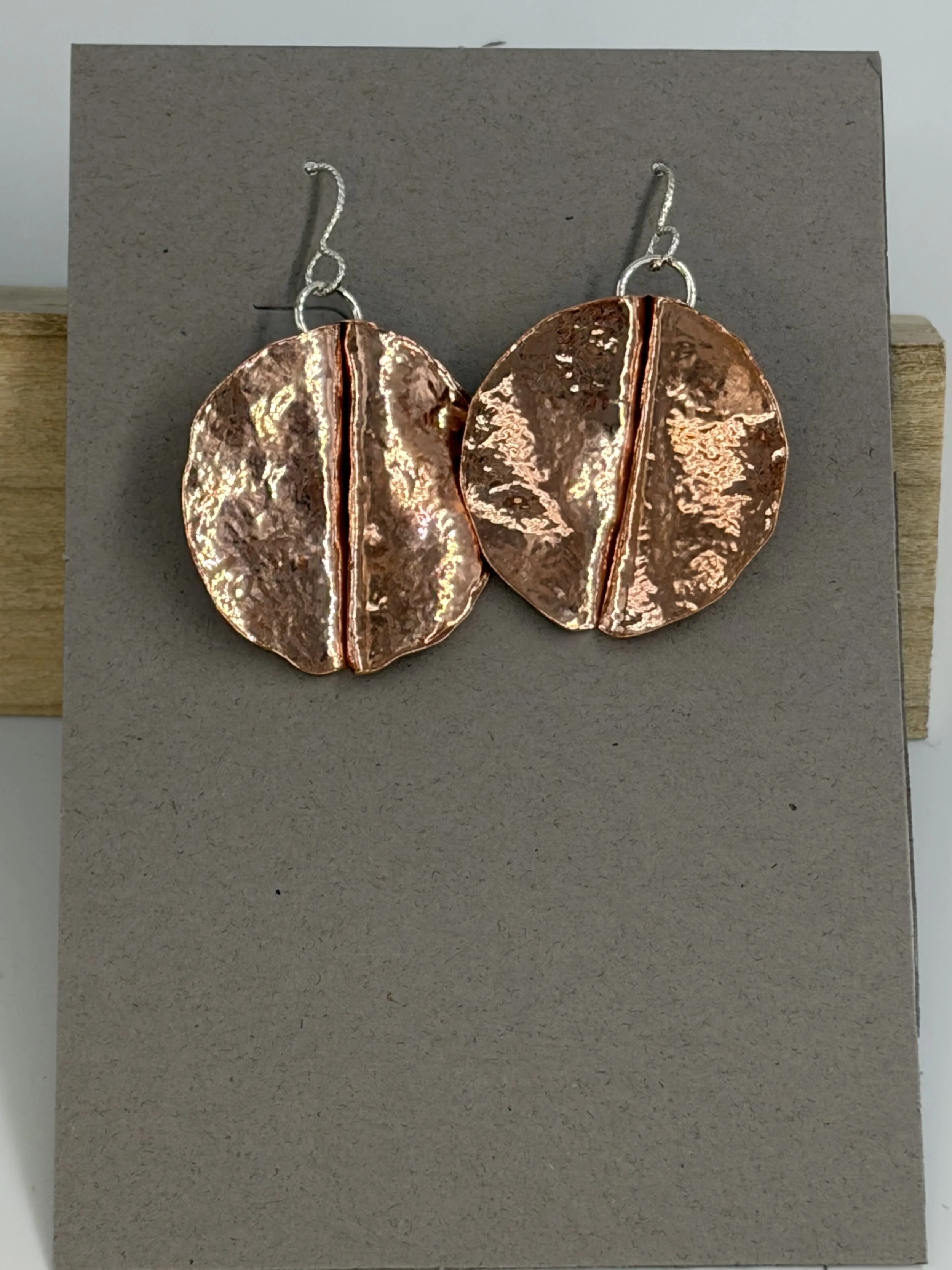 Copper Fold-Formed, Hammered Small Round Earrings